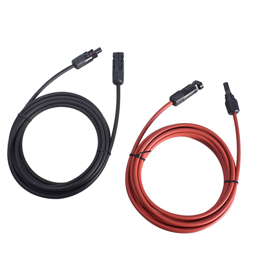 Solar Panel Extension Cable Wire Connector 12AWG 10ft 1Pair Black + Red