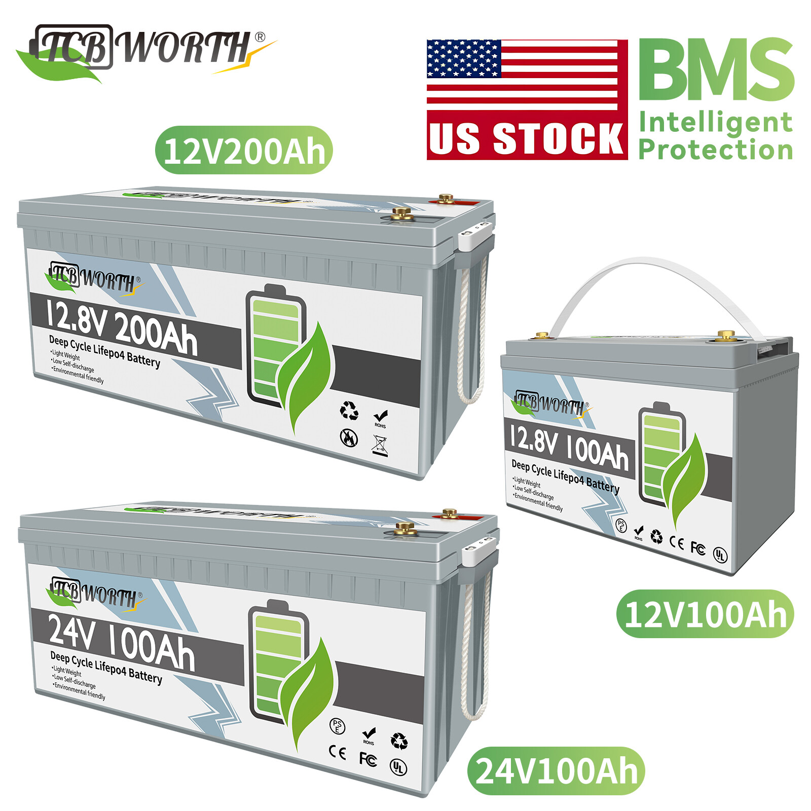 LiFePO4 Deep Cycle Lithium Battery 12V/24V 100AH 200AH BMS for Solar RV Off-grid