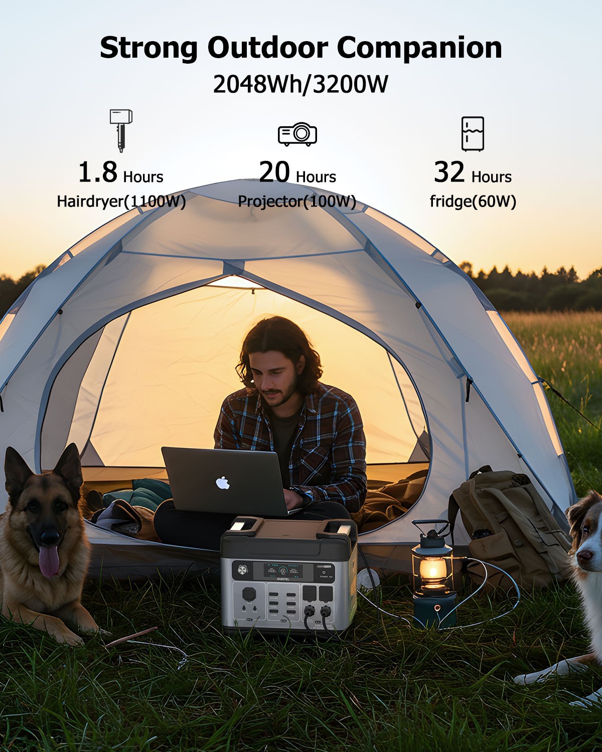 OUKITEL LiFePO4Battery 100-500W Solar Panel Generator Power Station 2048Wh 3200W