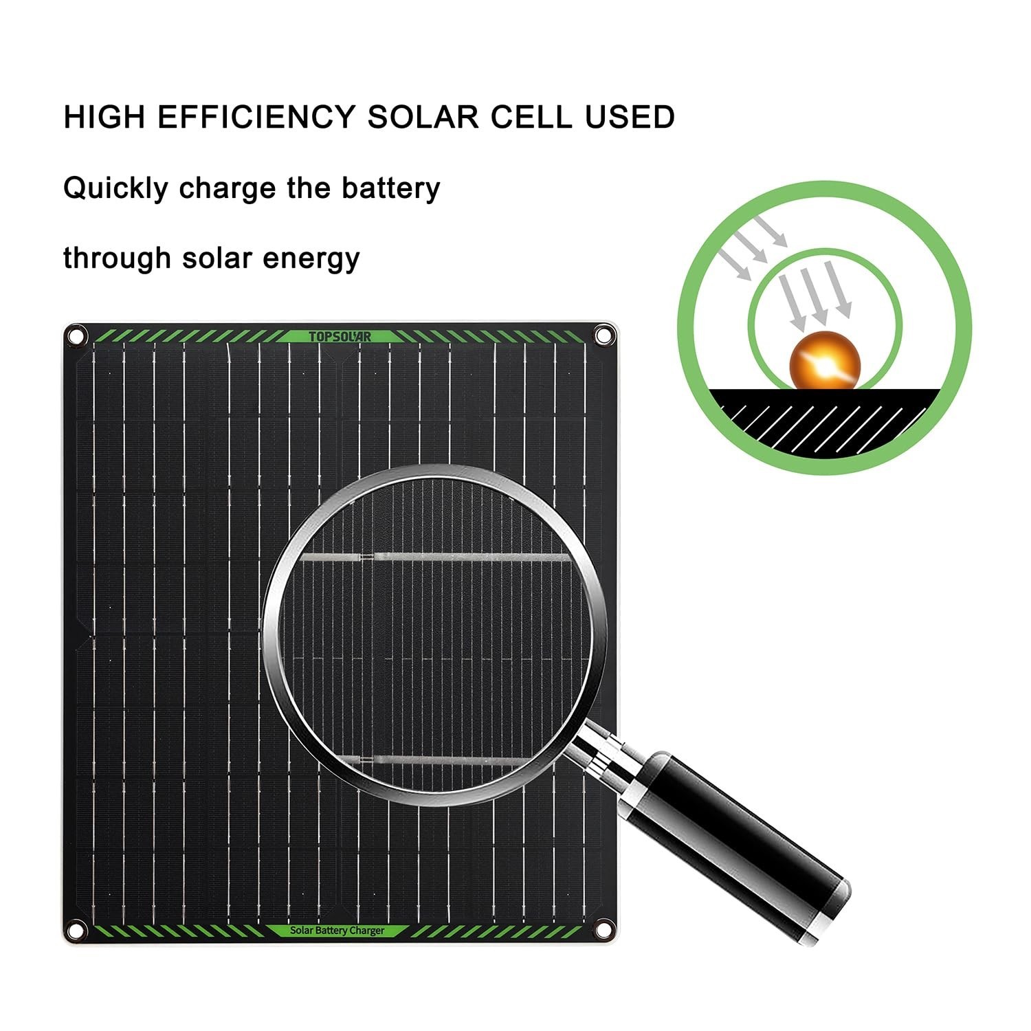 Topsolar 20W 18V Solar Panel Portable Battery Charger/Maintainer for Car, Mot…