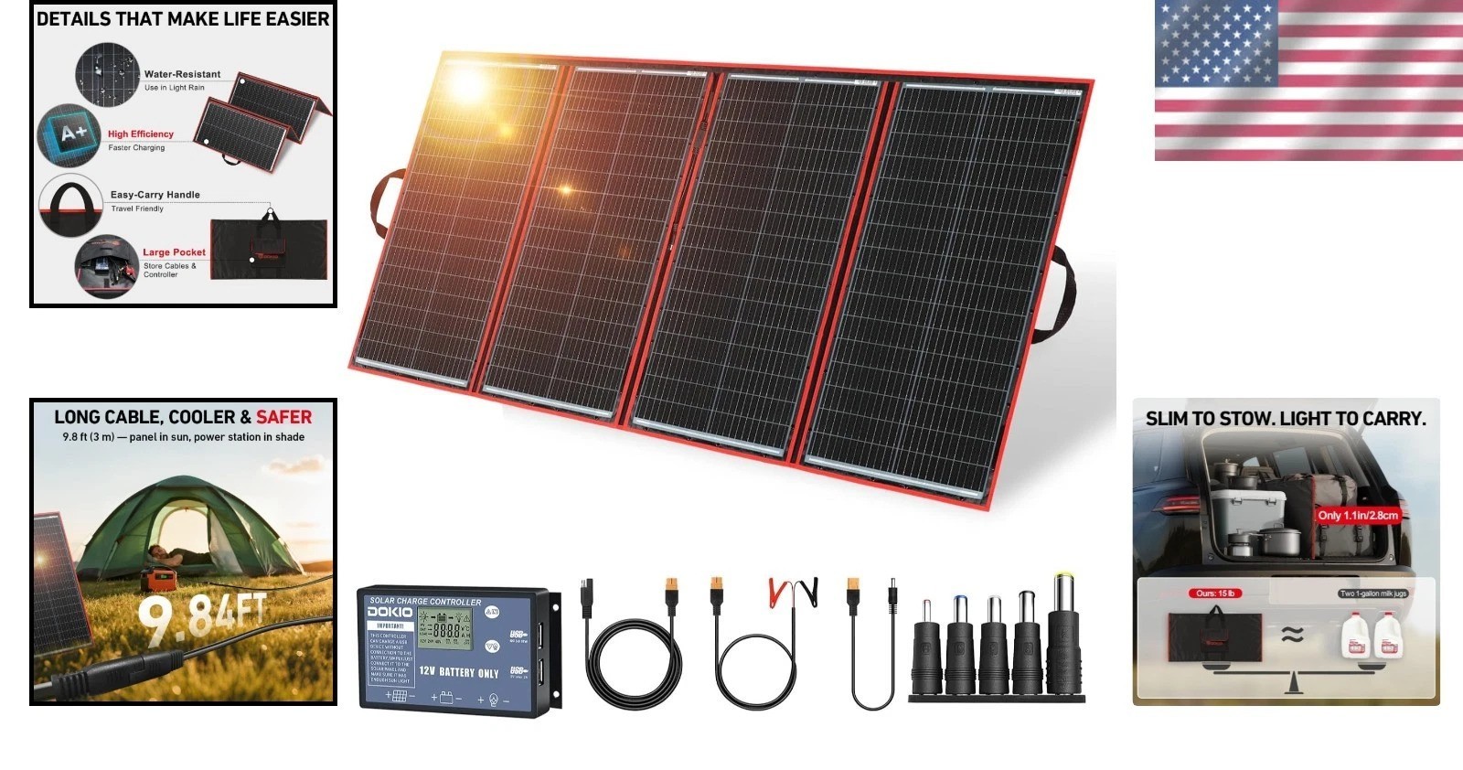 Portable 300W Monocrystalline Solar Charger – Dual USB Ports