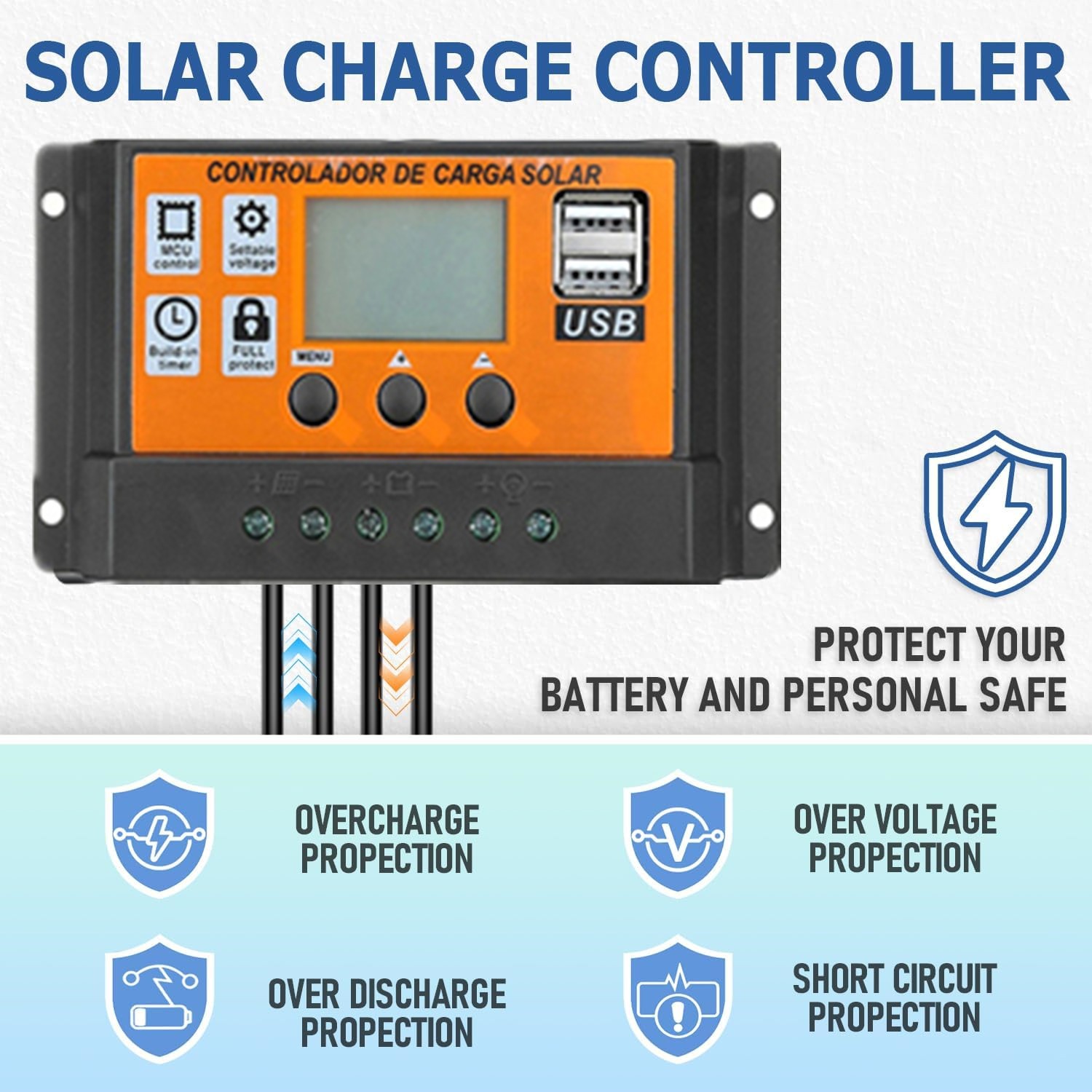 20W Solar Panel 16V Charger Battery Charger Kit Maintainer RV Boat Trailer ATV