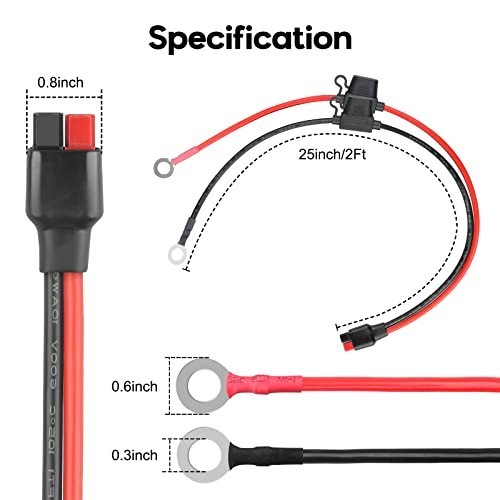 10AWG 45A O Ring Terminal Connector, Dual ATC Fuse Holder Cable for Solar Genera
