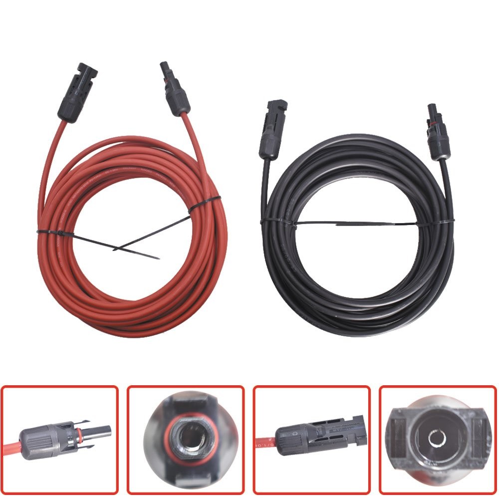 10AWG Black + Red 30Feet Solar Panel Extension Cable Wire Connector 1 Pair