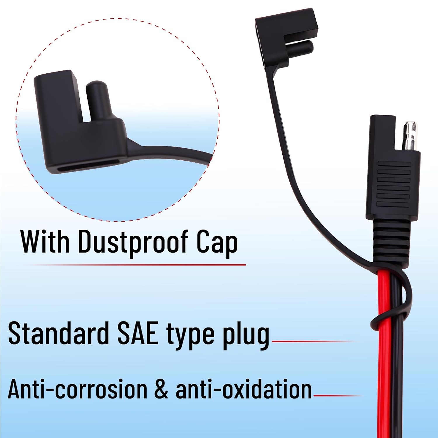 SAE Battery Connector, 2 FT, 12 AWG, SAE to O-Ring Harness with 5A-25A Fuses