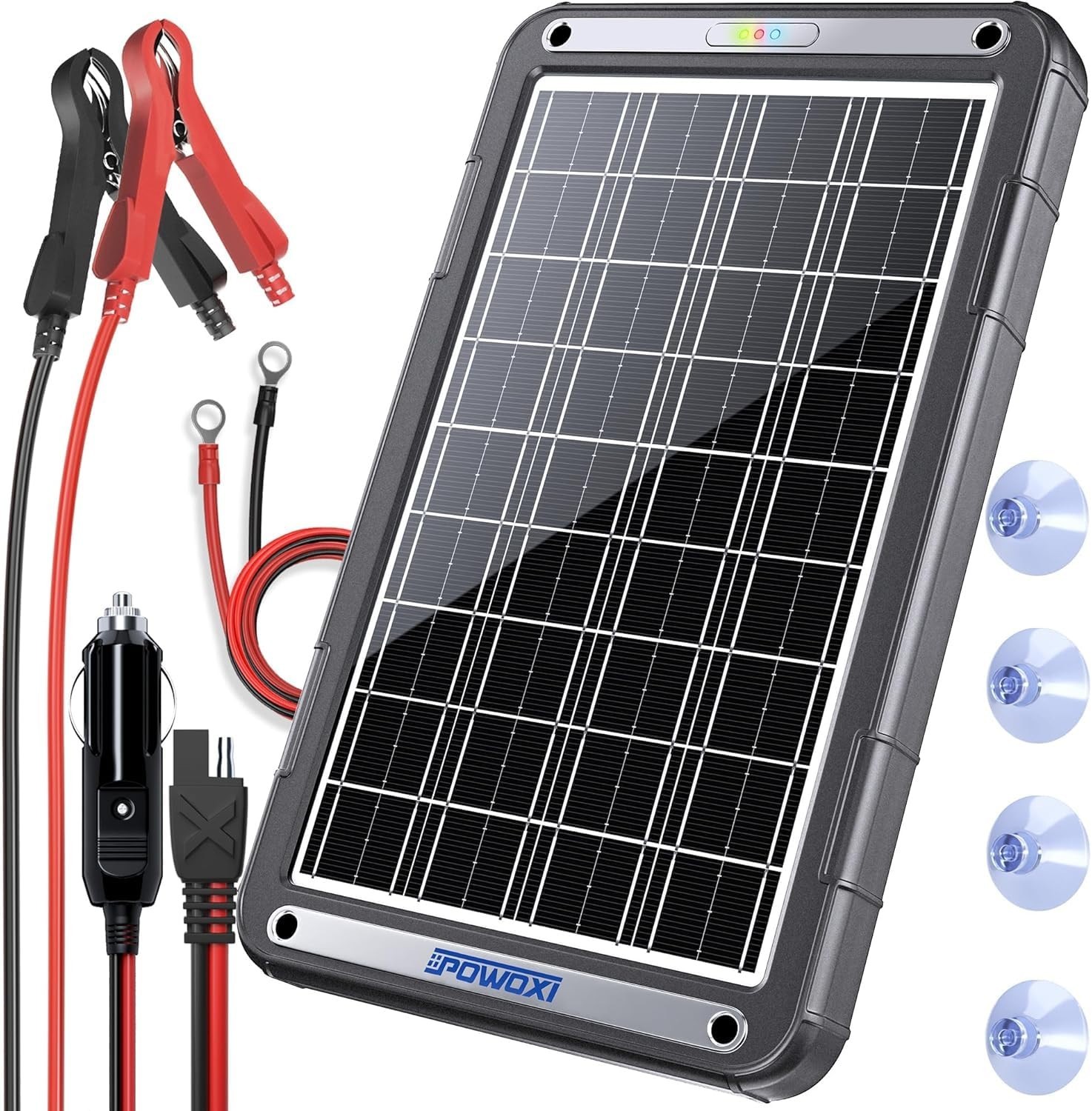 12V Solar Car Battery Charger – 15W Trickle Charger Maintainer for RV, Boat, Mot