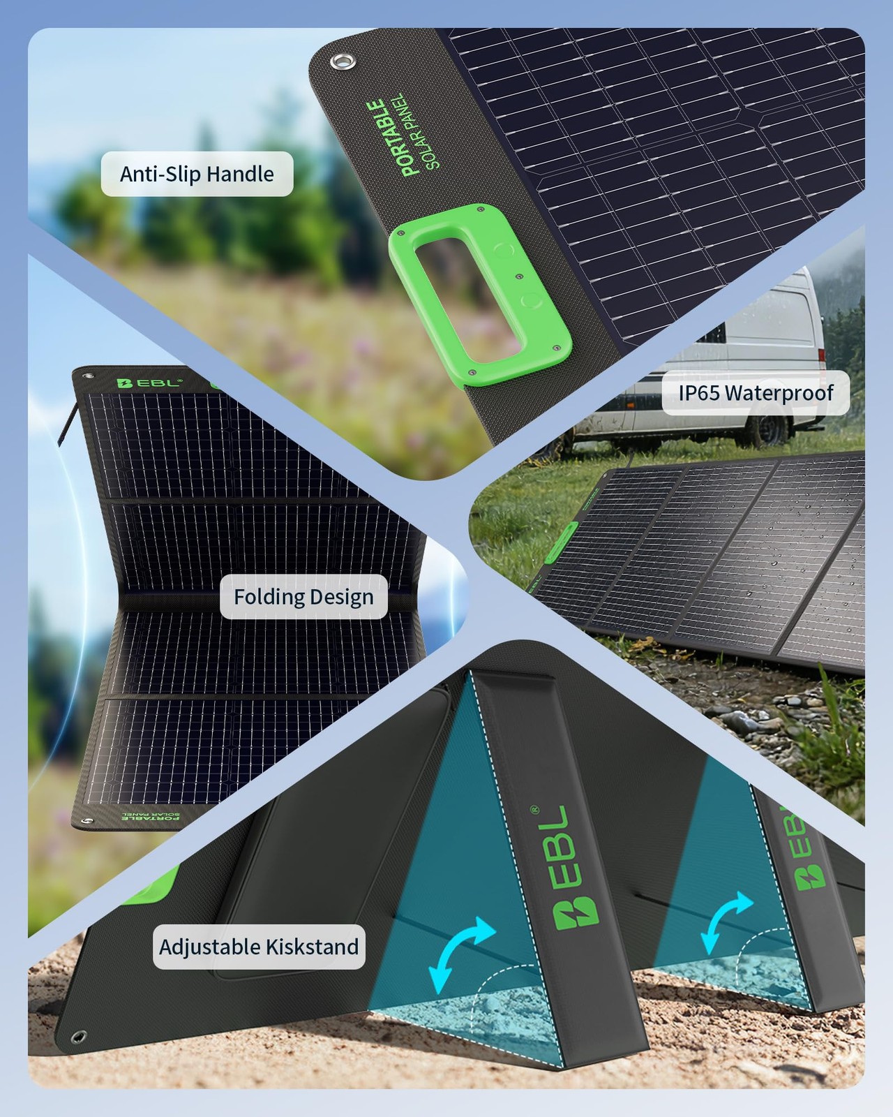EBL 200W Portable Solar Panel, Foldable IP65 Waterproof 200 Watt Solar Panel …