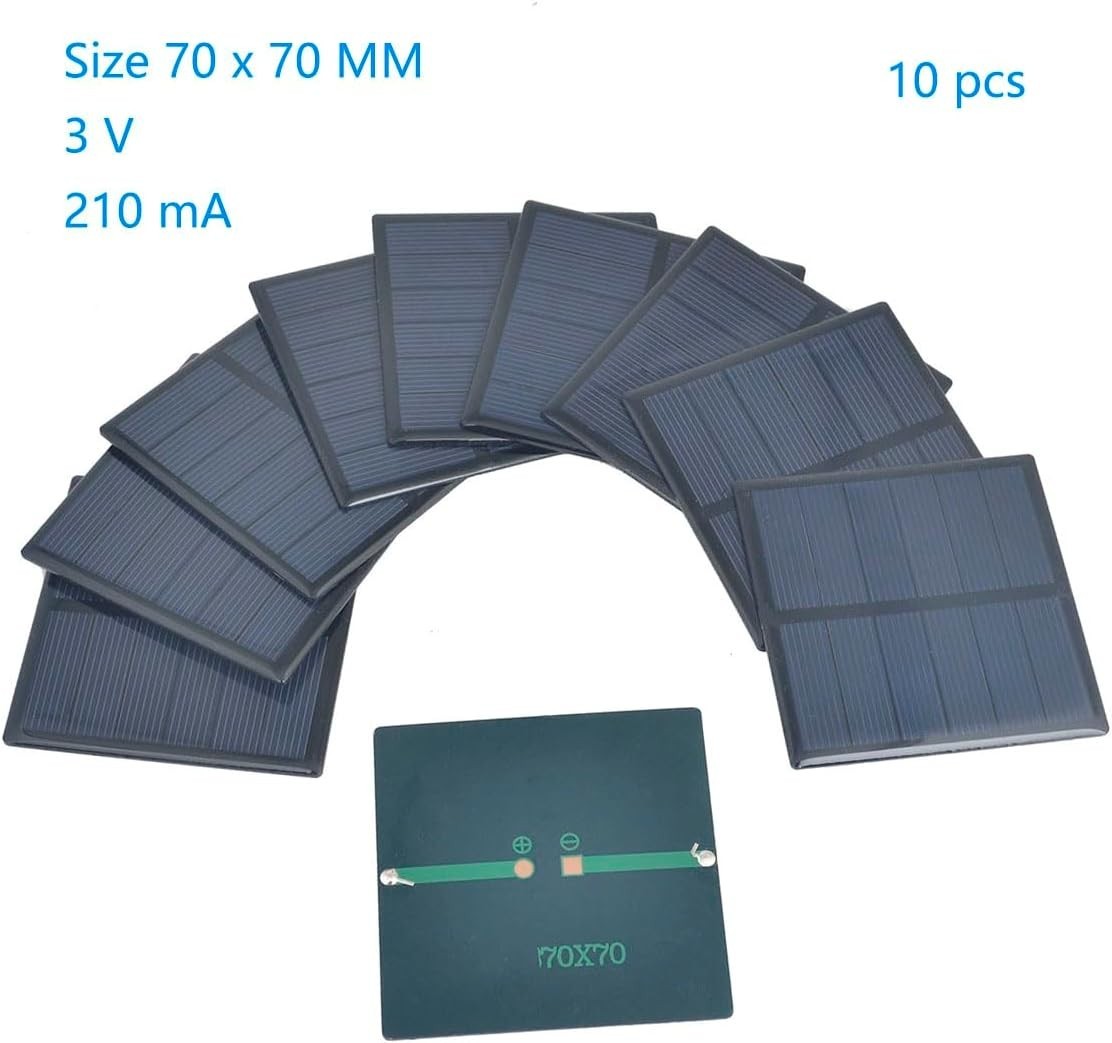 10pcs 3V 210mA Mini Solar Panel Epoxy Polycrystalline Solar Cell Panel 70mm x…