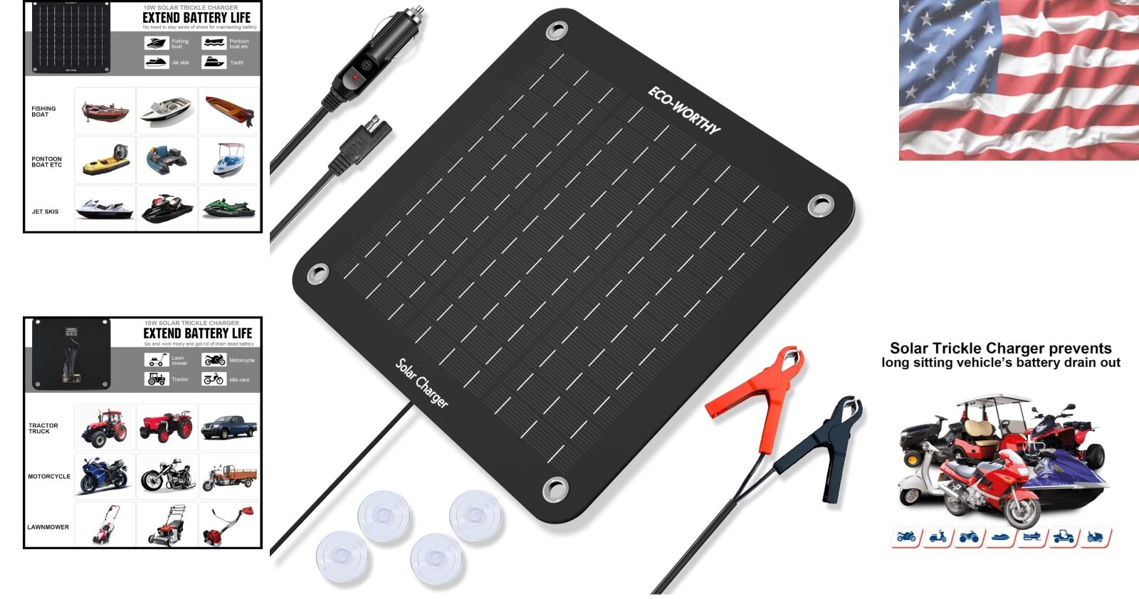 Efficient 10W Waterproof Solar Trickle Charger for Cars, Boats & RVs – 12V