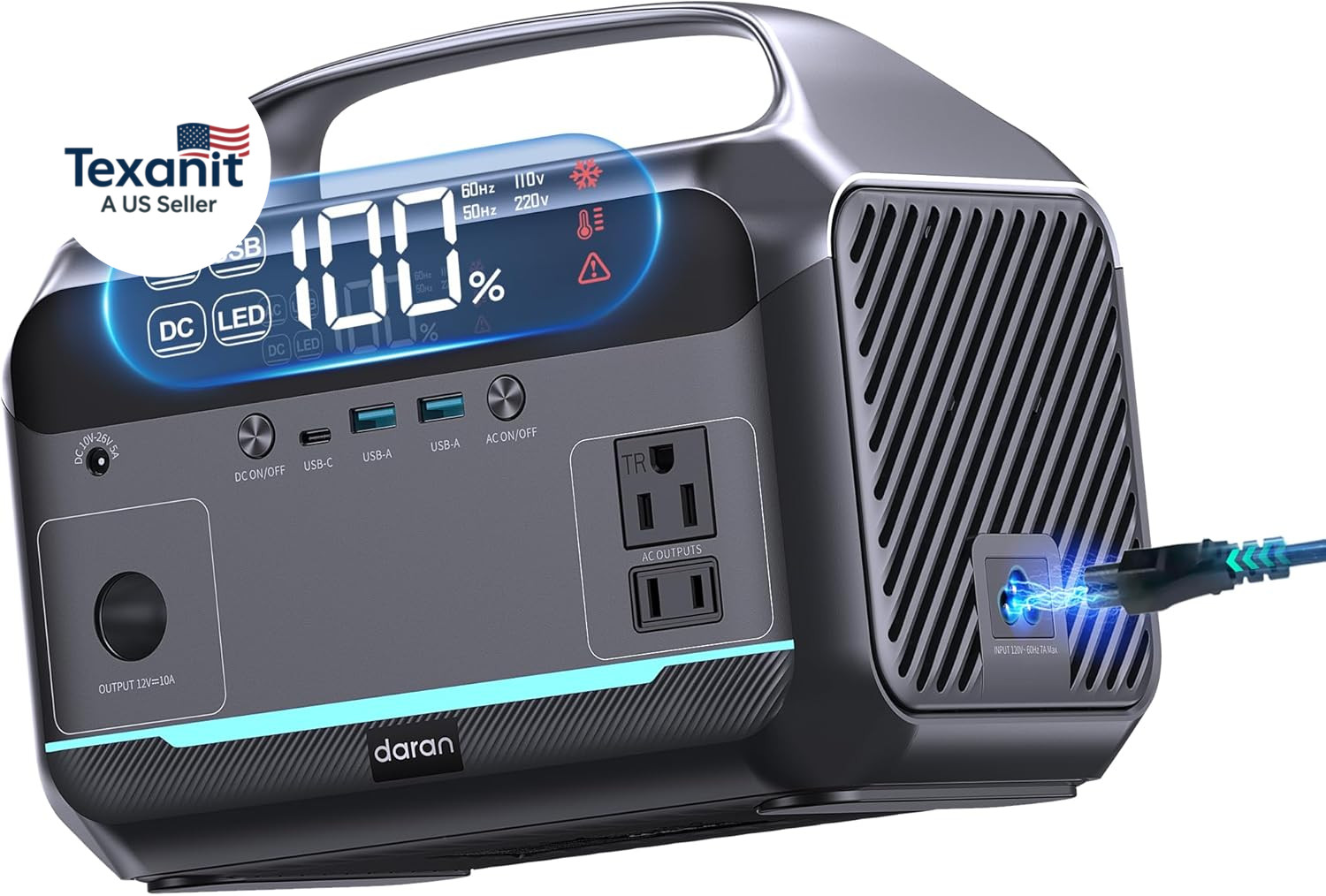 Portable Power Station 600W, 288Wh Lifepo4 Battery Backup Power W/2×600W AC Outl