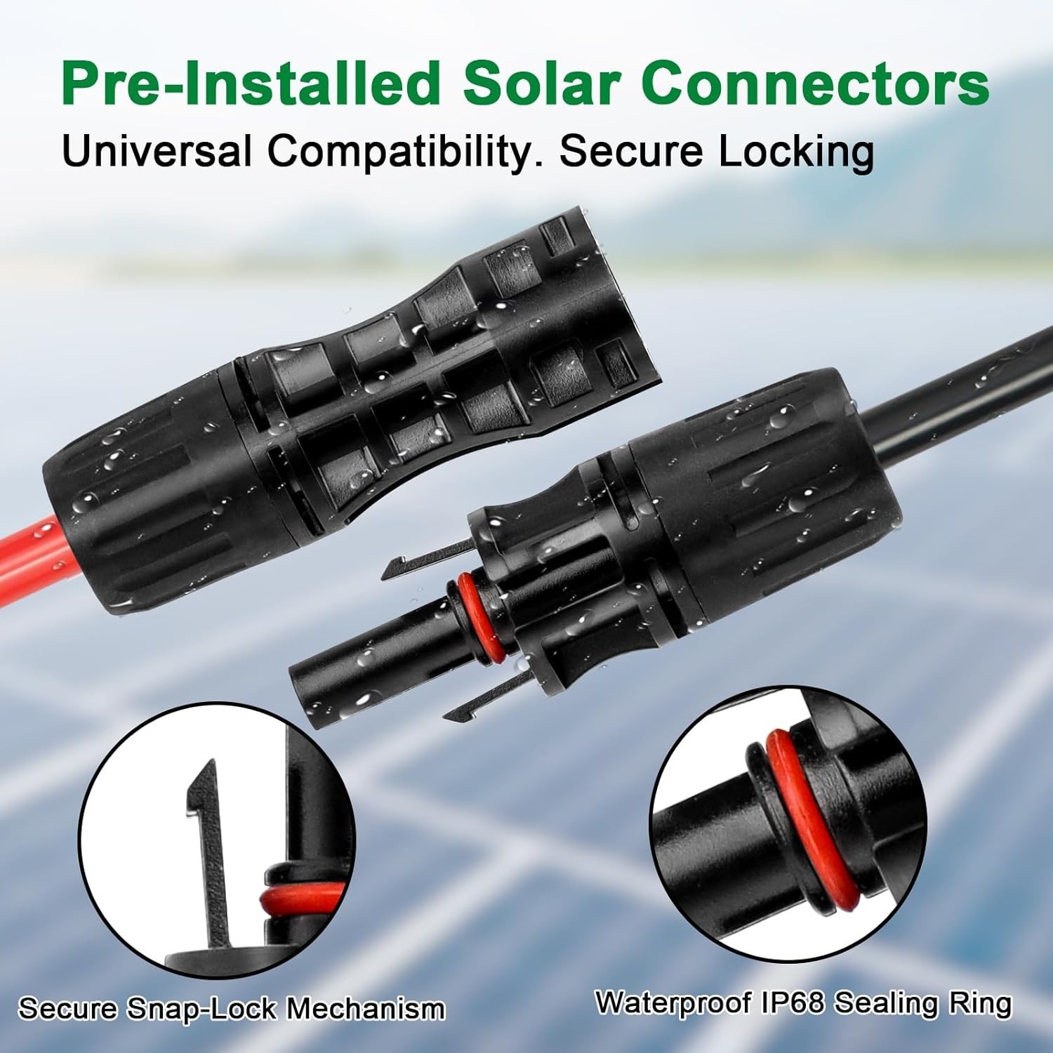 Solar Extension Cable 8AWG 15FT 2-Pack (Red + Black), PV Wire with Male/Female S