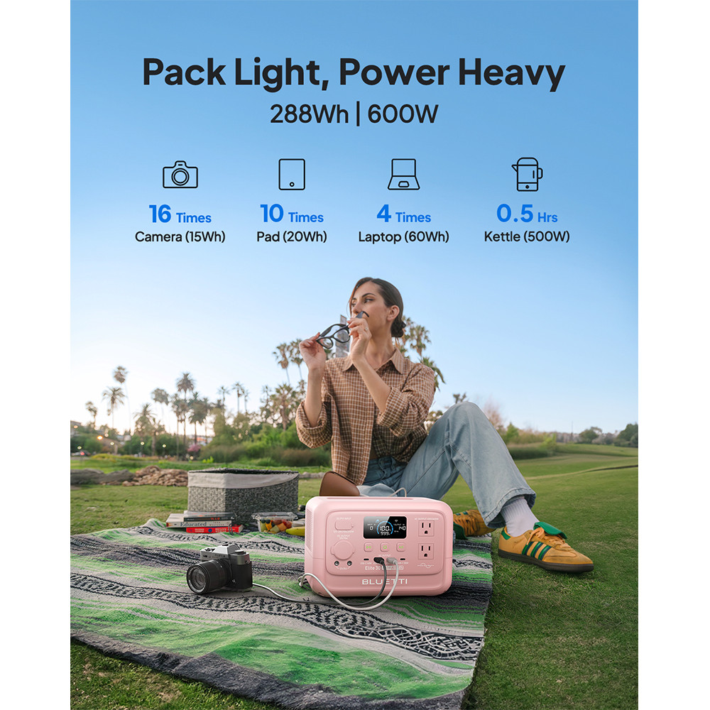BLUETTI Elite 30 V2+100W Solar Panel 288Wh Portable Power Station LFP for Trip