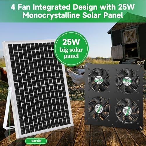 Solar Fan Kit 25W 4 Panel Outdoor Ventilation for Greenhouse Chicken Coop Shed