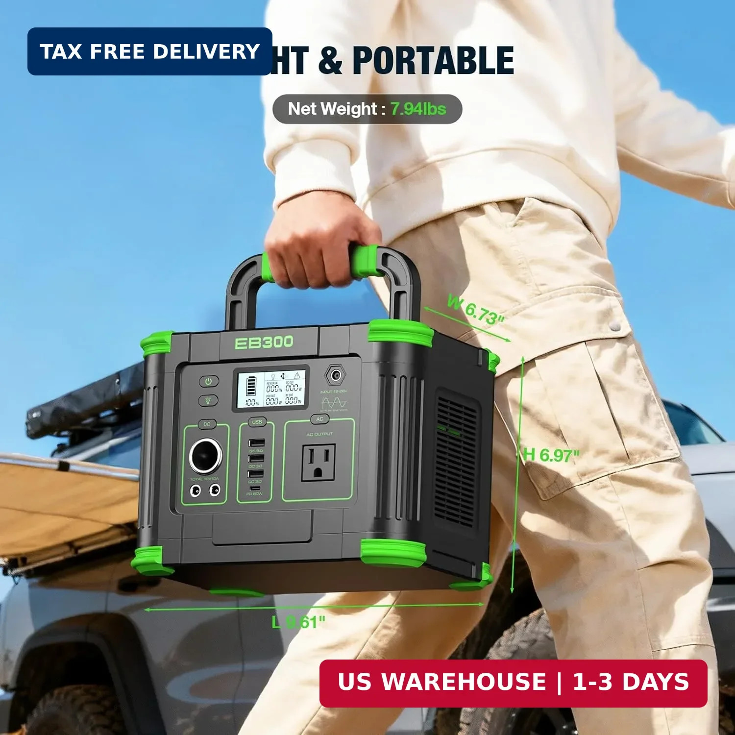 GRECELL Portable Power Station 300W, 288Wh Lithium Battery, 60W Fast Charging, U