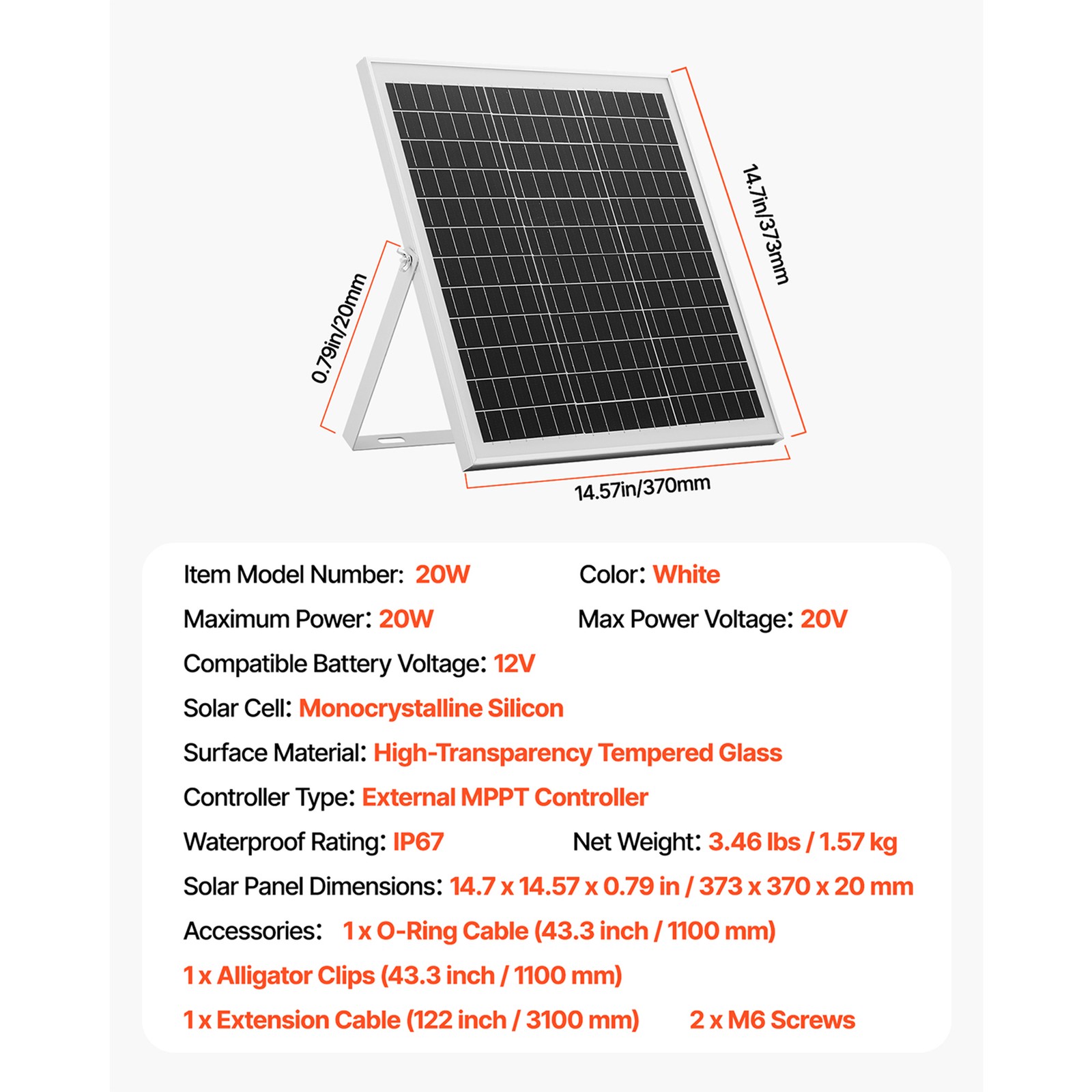 Uimoso 20W 12V Solar Battery Charger Maintainer with MPPT Controller