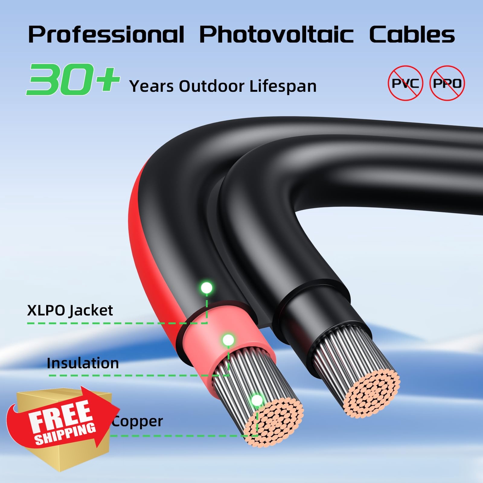 Bateria Power 30 Feet 10AWG Solar Panel Ext Cable