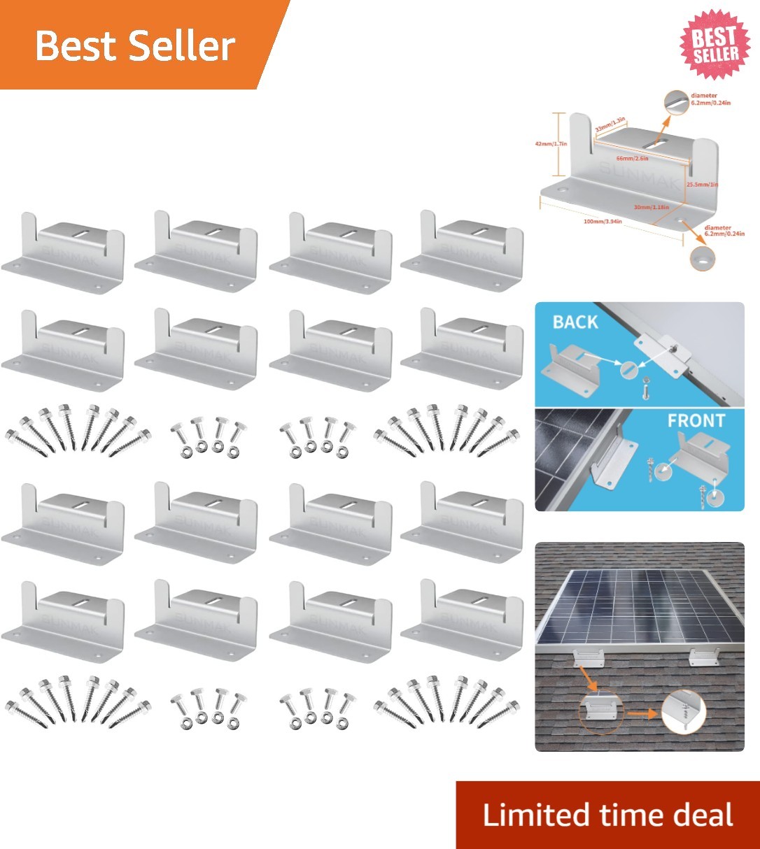 16 Units Solar Panel Mounting Z Brackets – Lightweight, Corrosion-Free Aluminum
