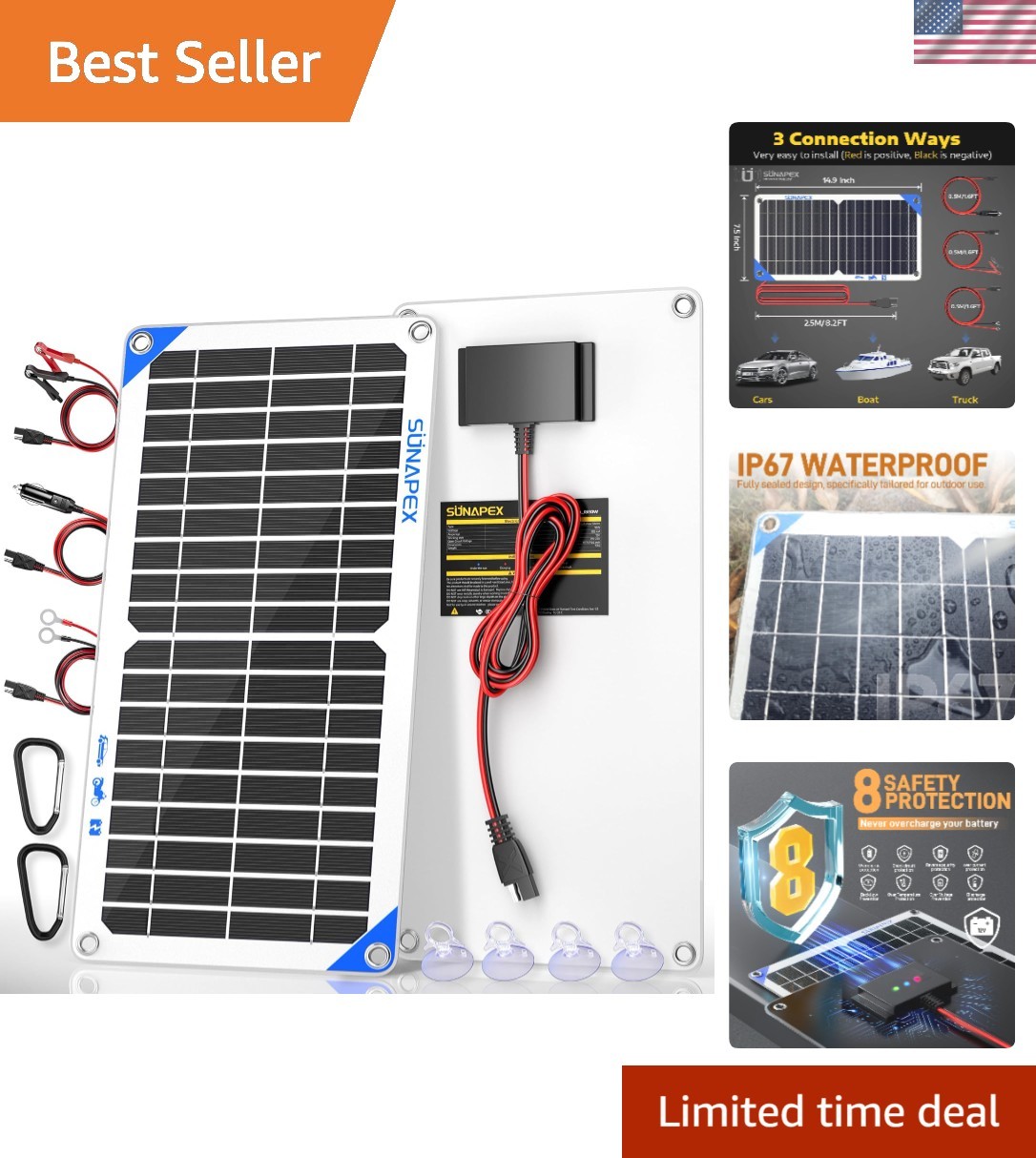 Lightweight and Easy Install 12V Solar Trickle Charger for Outdoor Devices