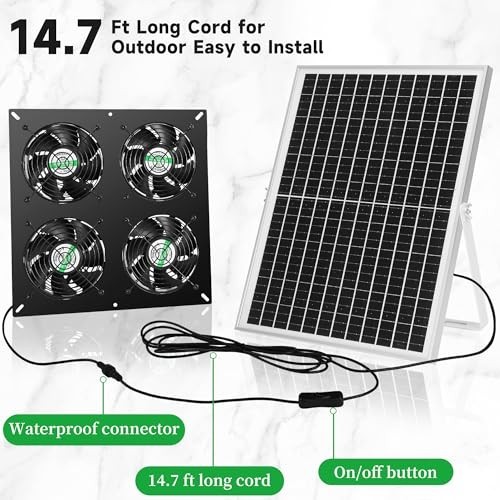 Solar Fan Kit 25W 4 Panel Outdoor Ventilation for Greenhouse Chicken Coop Shed