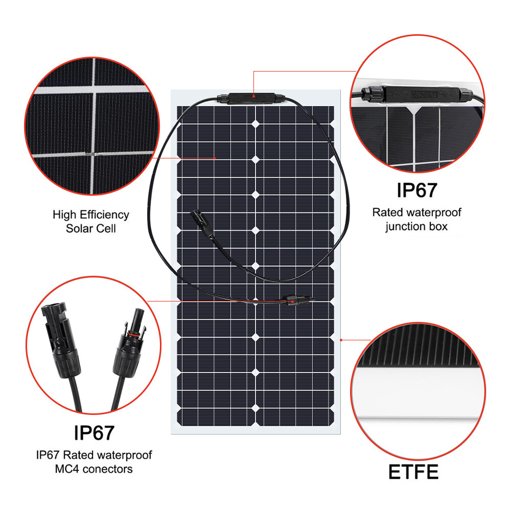 100W Watt Flexible Solar Panel 12V Mono Home RV Rooftop Camping Off-Grid Power