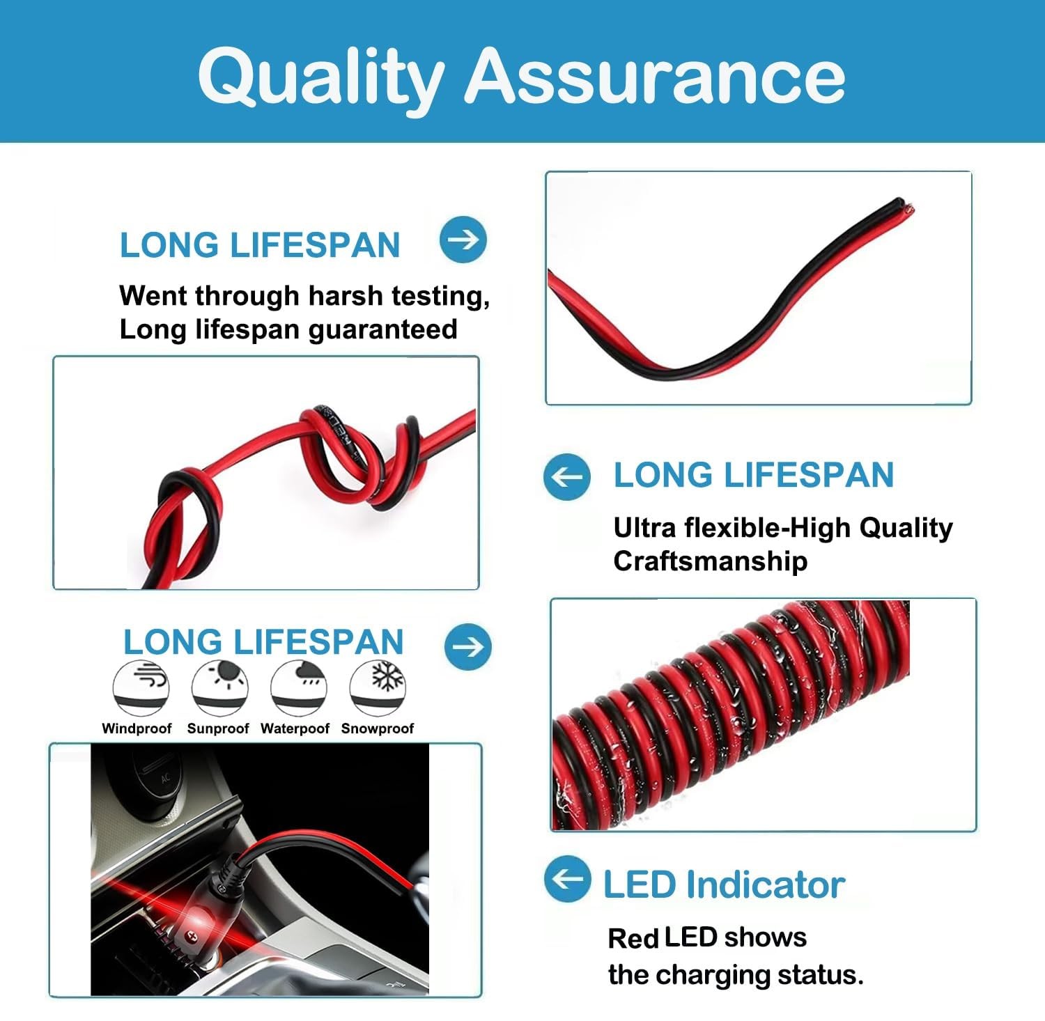 Car Charging Cable Anderson Power Pole 12V/24V 15A Fuse 6.6FT Portable Power