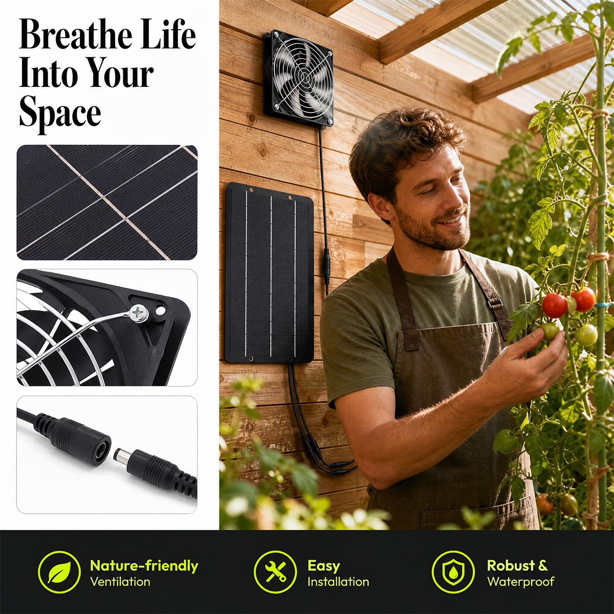 Solar Powered Dual Exhaust Fan Kit IP65 Waterproof Ventilation System for Coop