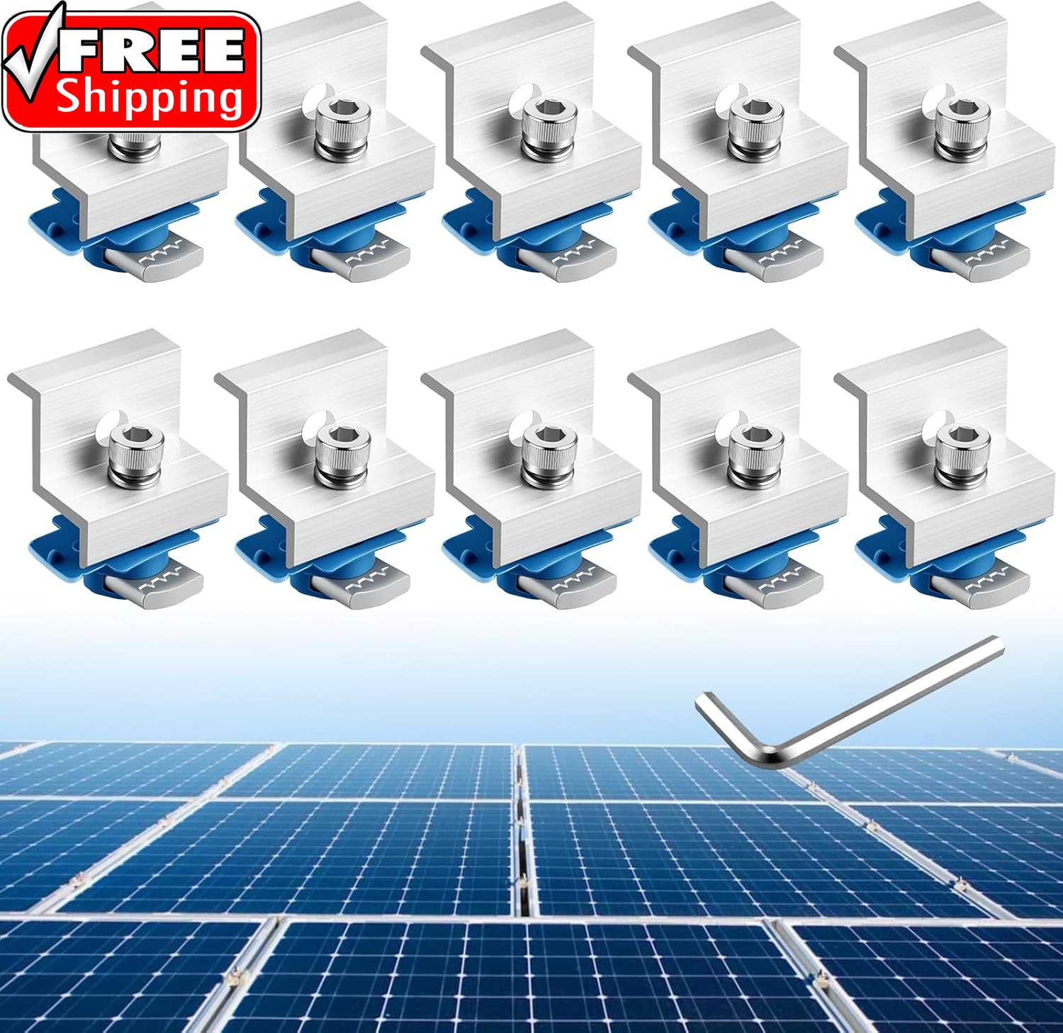 10Pcs Solar Panel End Clamp for Standard Unistrut, Aluminum 30Mm/35Mm Solar Pane