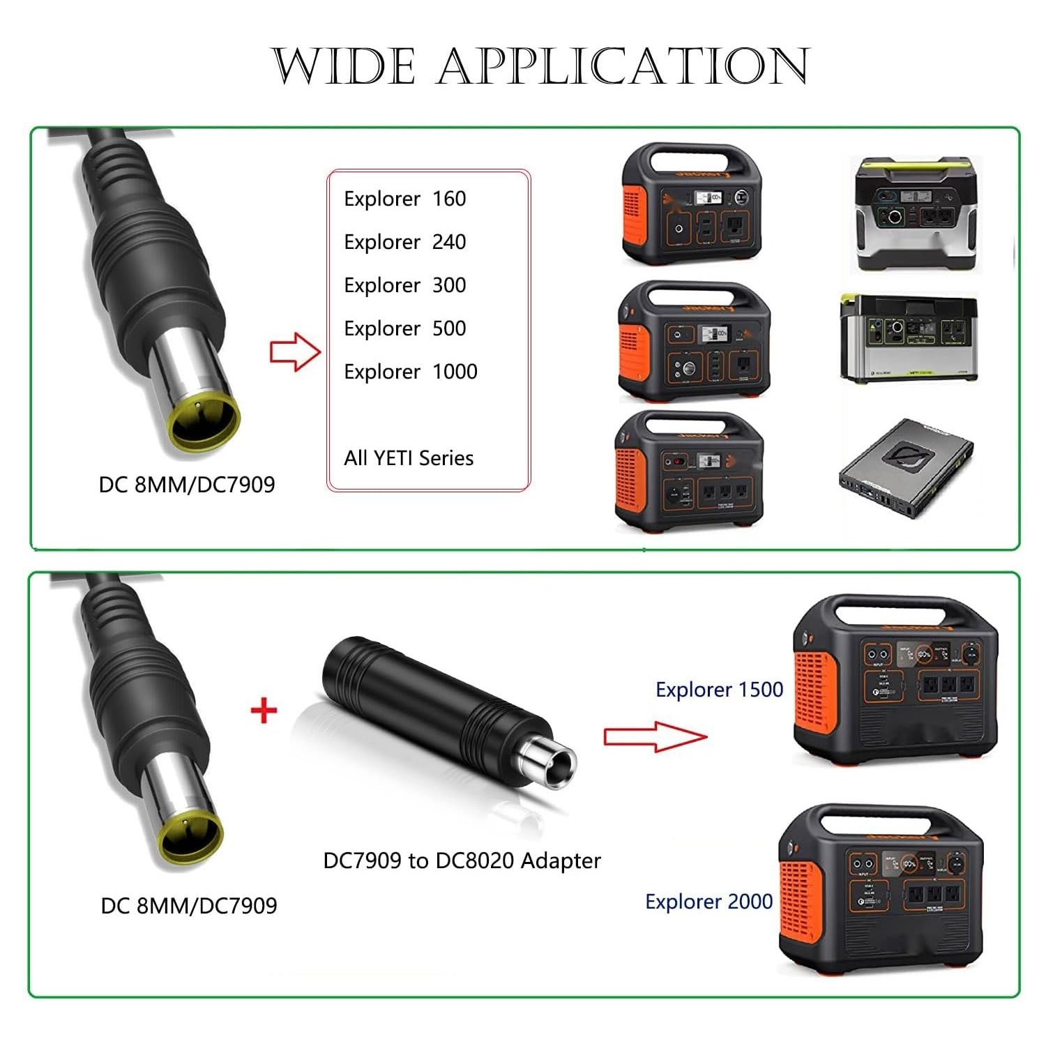 Extension Cable 20Ft 14AWG with DC7909 to DC8020 Adapter for Power Stations