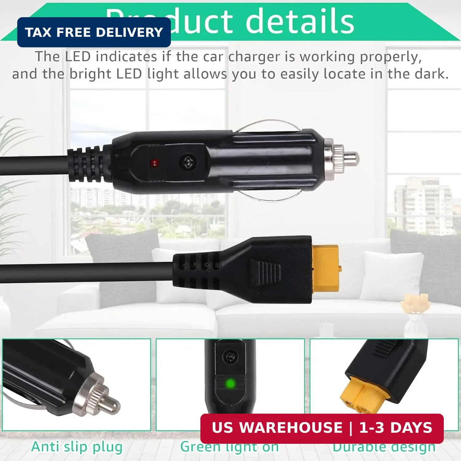 12V/24V XT60 Car Charging Cable Replacement for Ecoflow Delta/River Bluetti EB55
