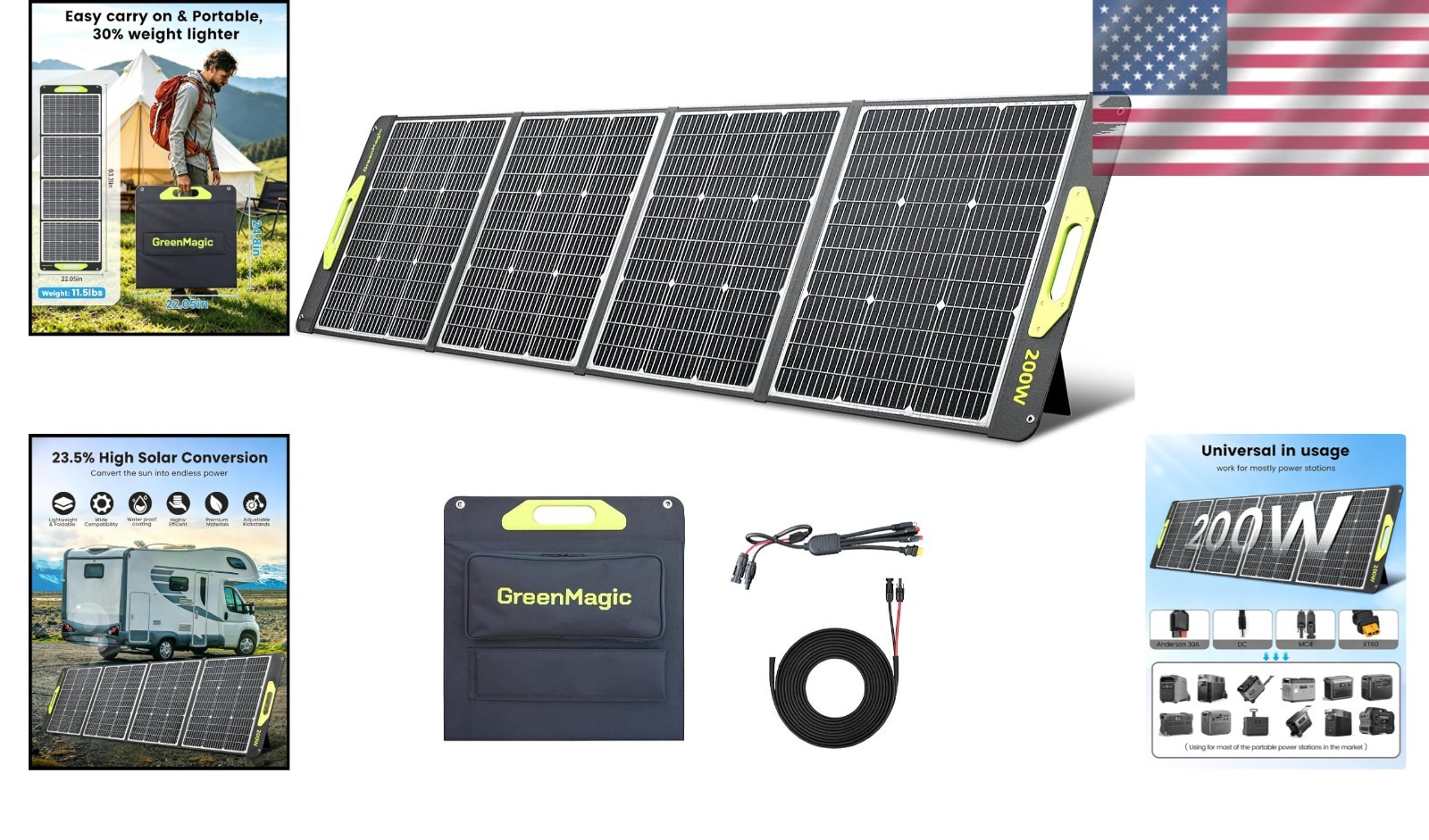 200W High Efficiency Portable Solar Panel – Foldable, Waterproof & Lightweight