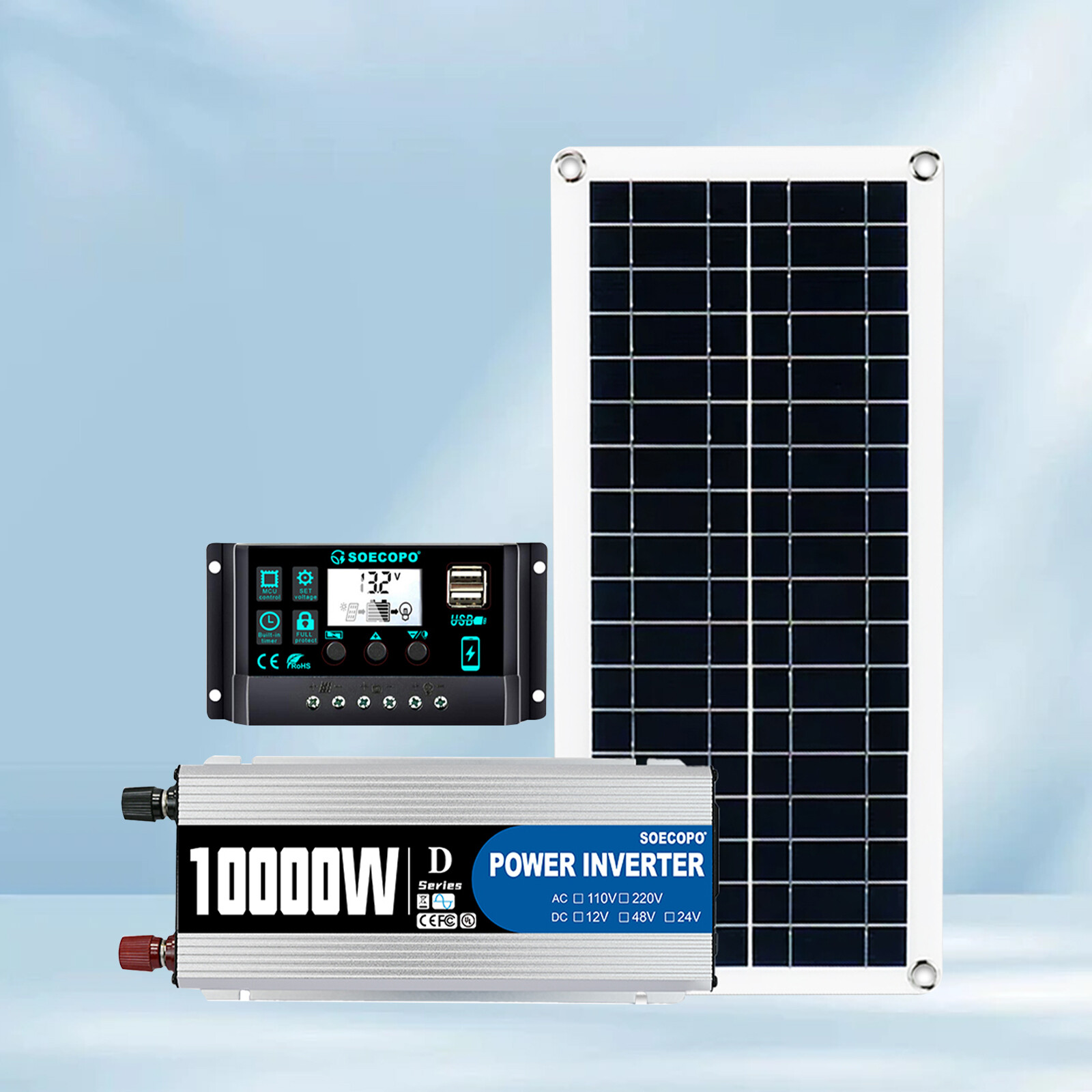 10000W Power Inverter Solar Generator W/200W Solar Panel Home Complete Kits
