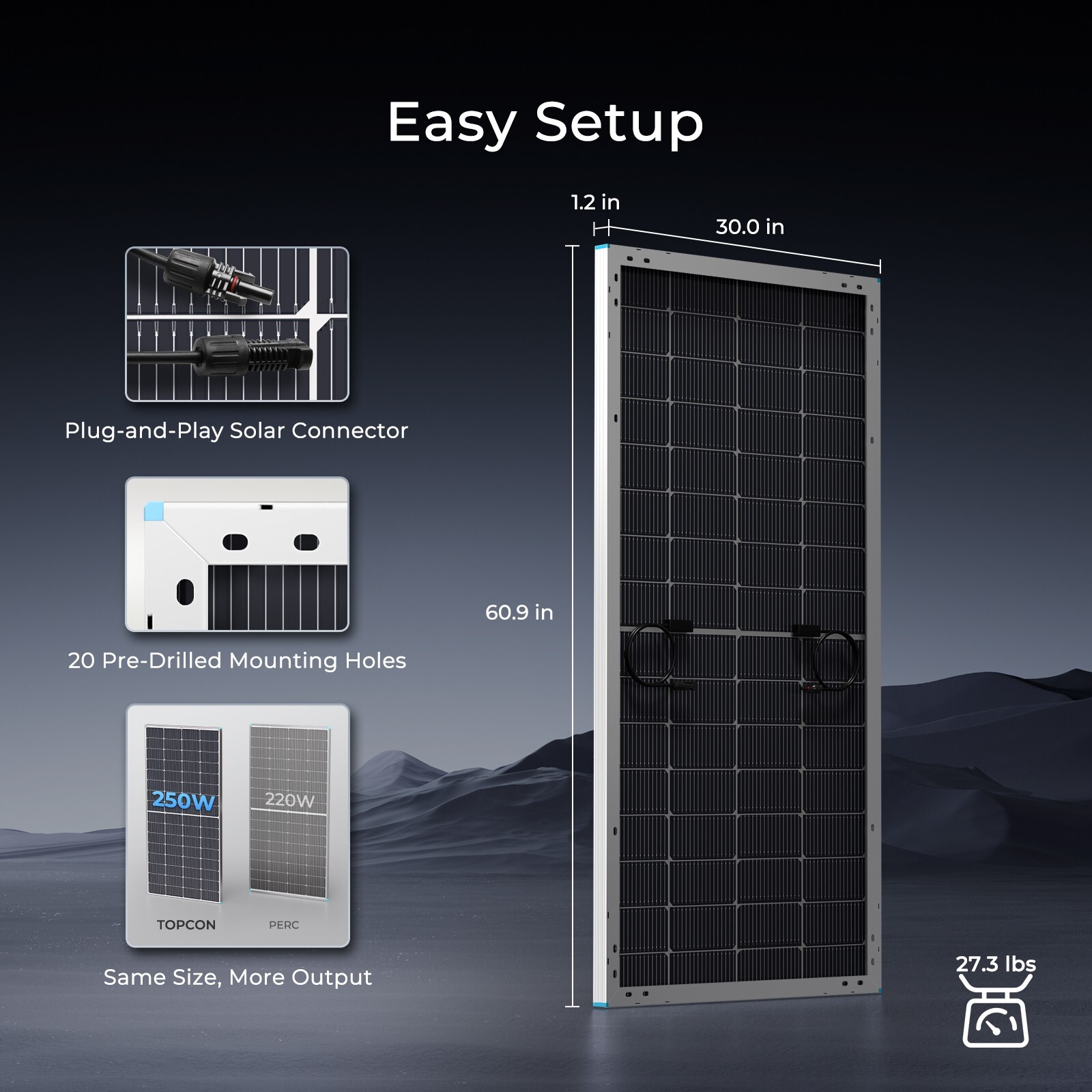 Renogy 250W Bifacial Solar Panel, 12V 16BB N-Type Solar Panel