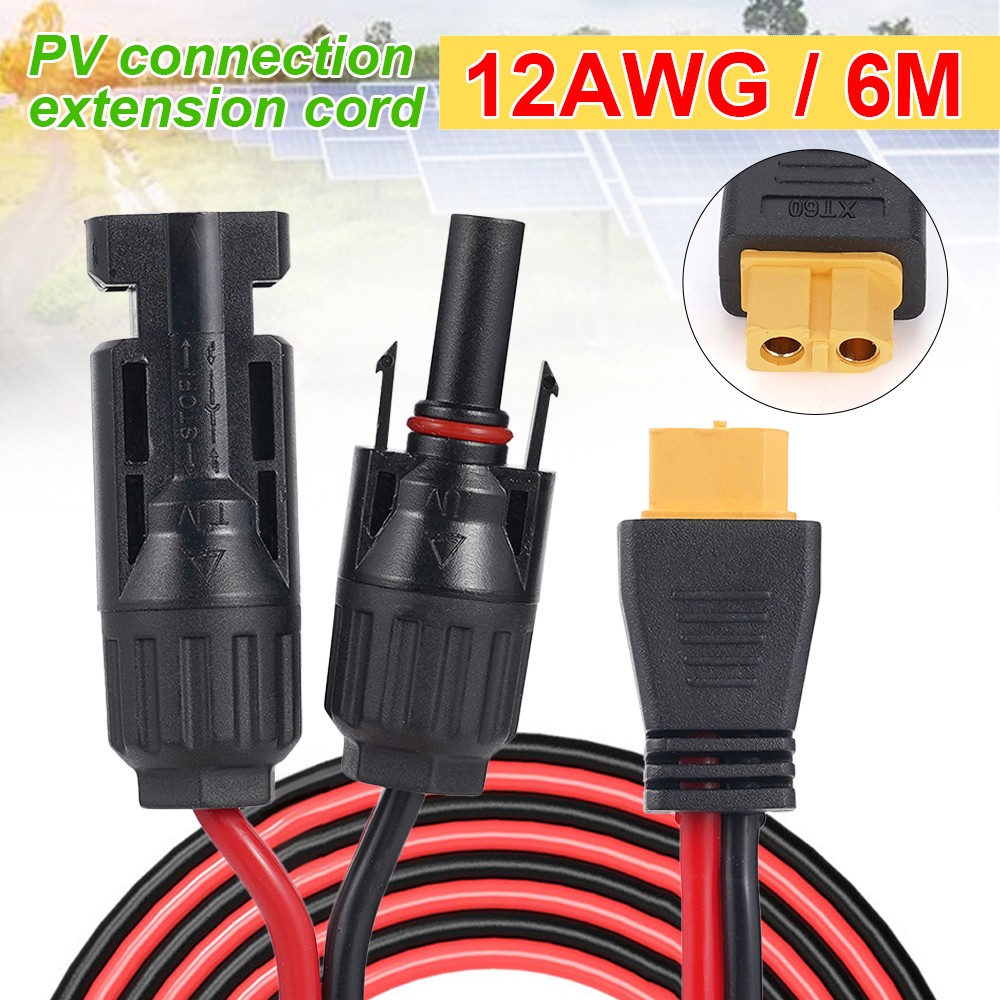 12 AWG 20ft XT60 Female to Solar Connector Solar Panel Extension Charging Cable