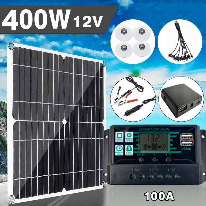 400W Watts Solar Panel Kit 100A 12V Battery Charger with Controller Caravan Boat
