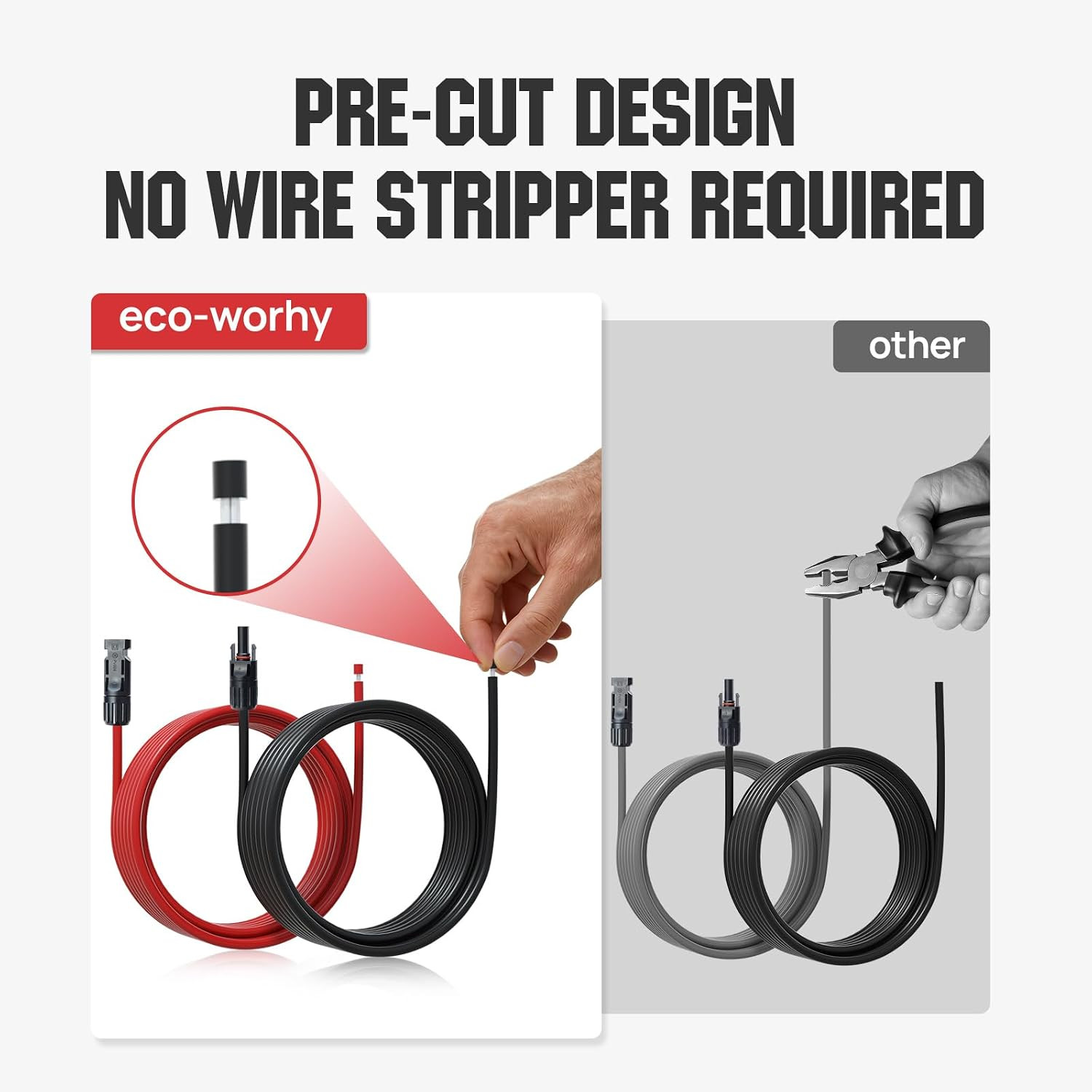 10FT 10AWG Solar Extension Cable 30A/1000V DC, IP67 Waterproof with Compatible Q