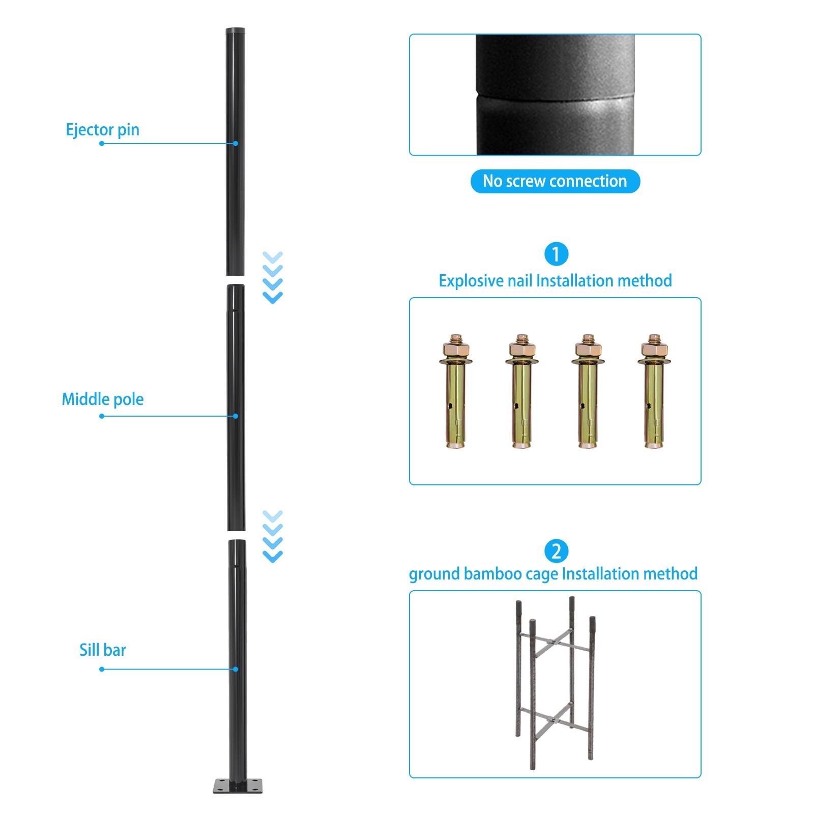 10ft Black Galvanized Steel Outdoor Parking Lot Lighting Post With Ground Cage