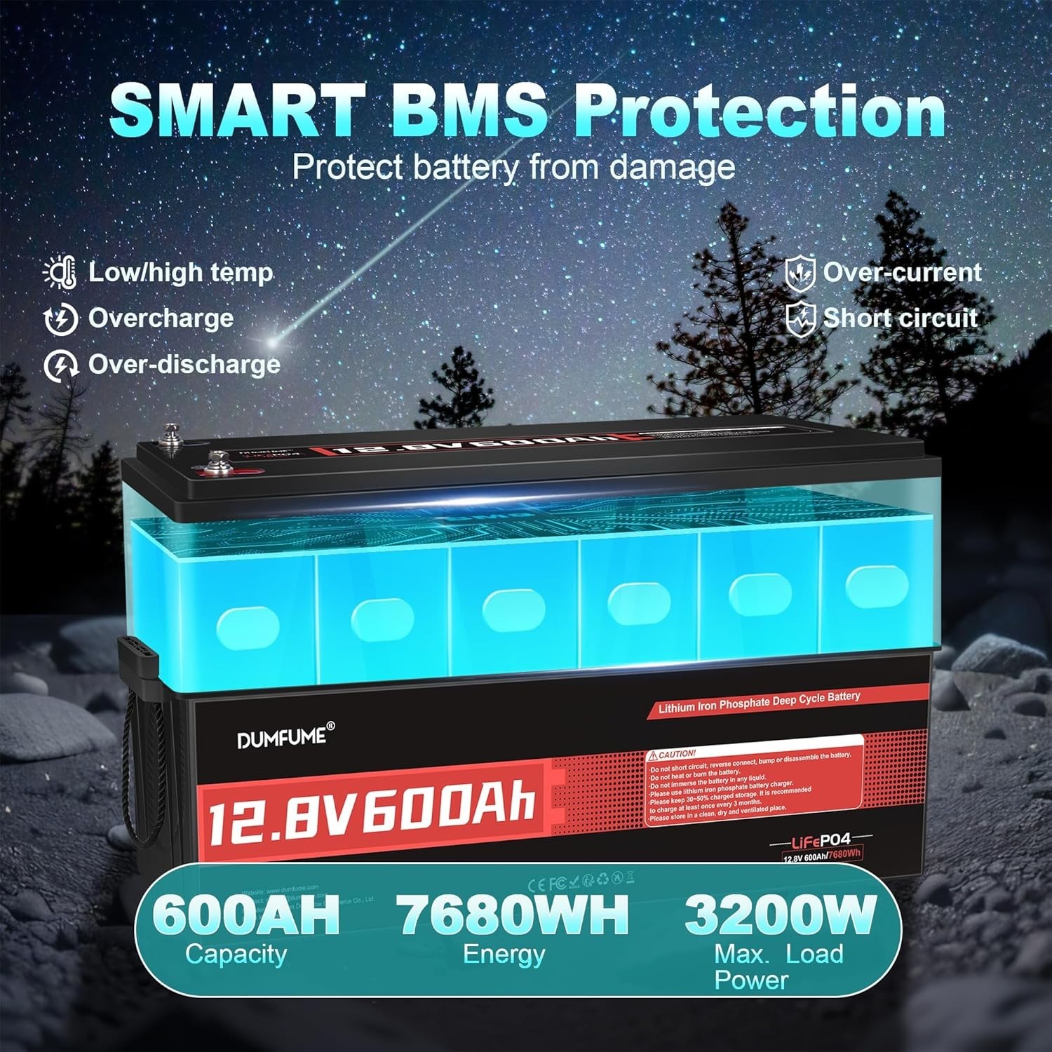 12V 600Ah LiFePO4 Lithium Battery Deep Cycles 200ABMS For Solar Home Off-grid