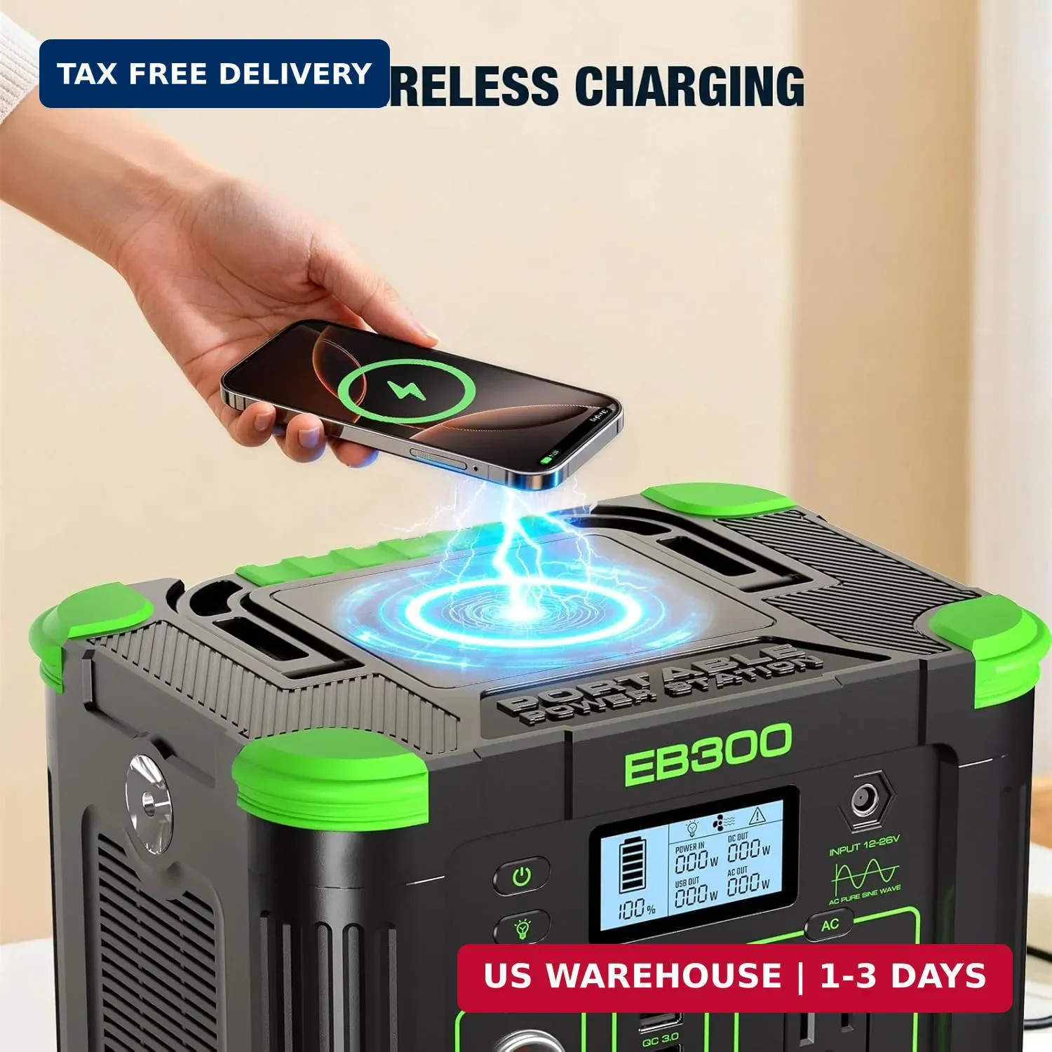GRECELL Portable Power Station 300W, 288Wh Lithium Battery, 60W Fast Charging, U