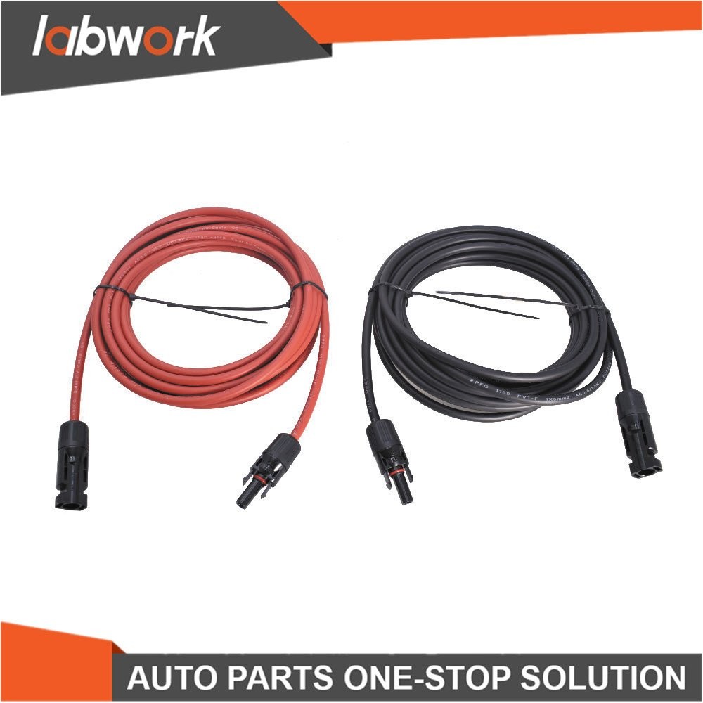Labwork 12AWG Solar Panel Extension Cable Wire Connector 1 Pair 25ft Black + Red