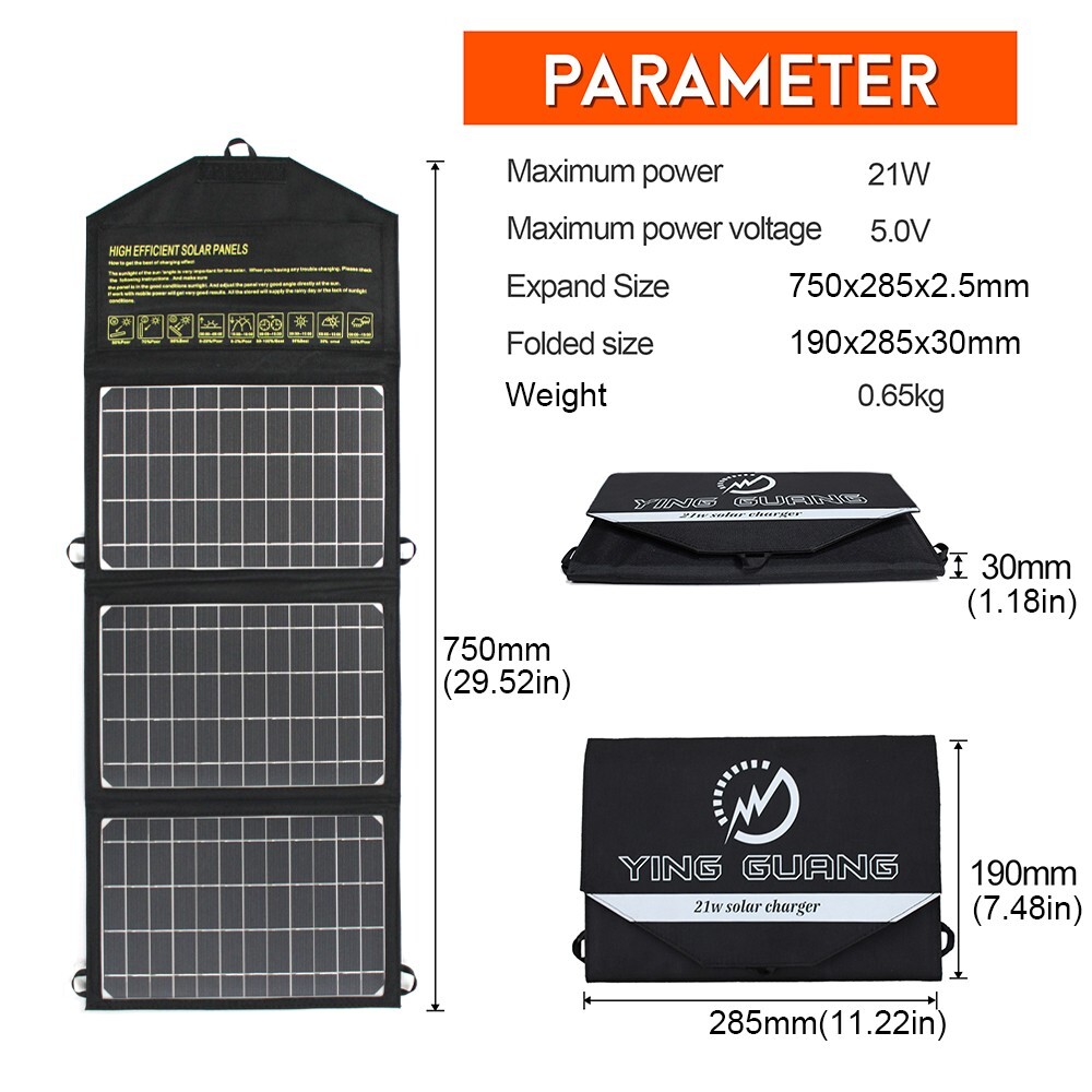 5V 18V DC 28W/ 21W Portable Foldable Solar Panel Dual USB Phone Charger