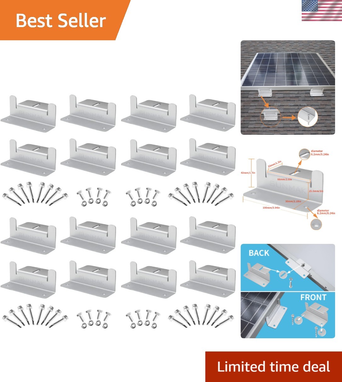 16 Pack Aluminum Z Brackets for Easy Solar Panel Mounting on RVs, Boats & More