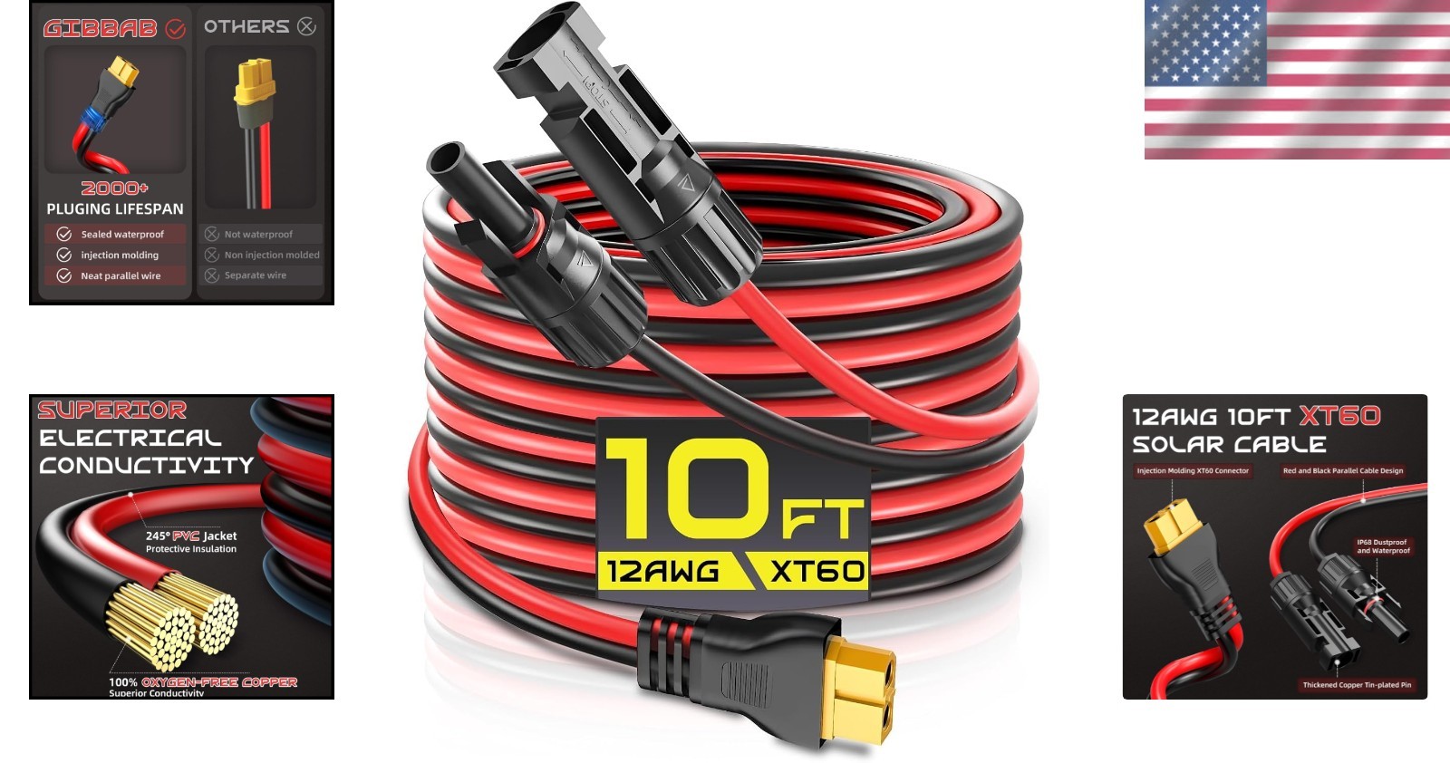 Ultra-Durable 10FT XT60 Cable – 30A High-Efficiency Solar Charging Solution