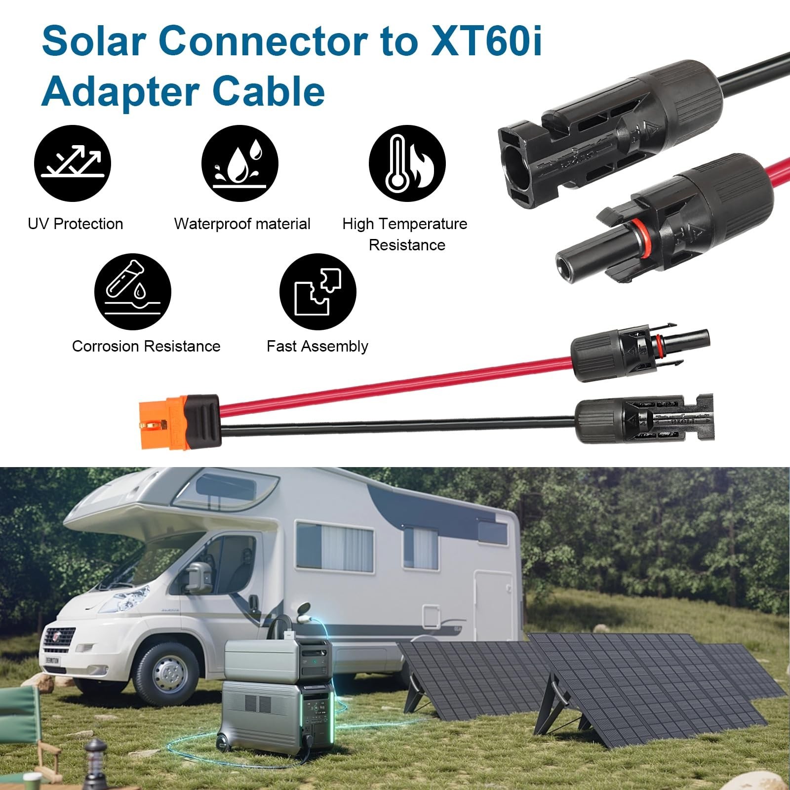 50FT 10AWG Solar Panel XT60i Extension Cable Adapter Connector for Power Station