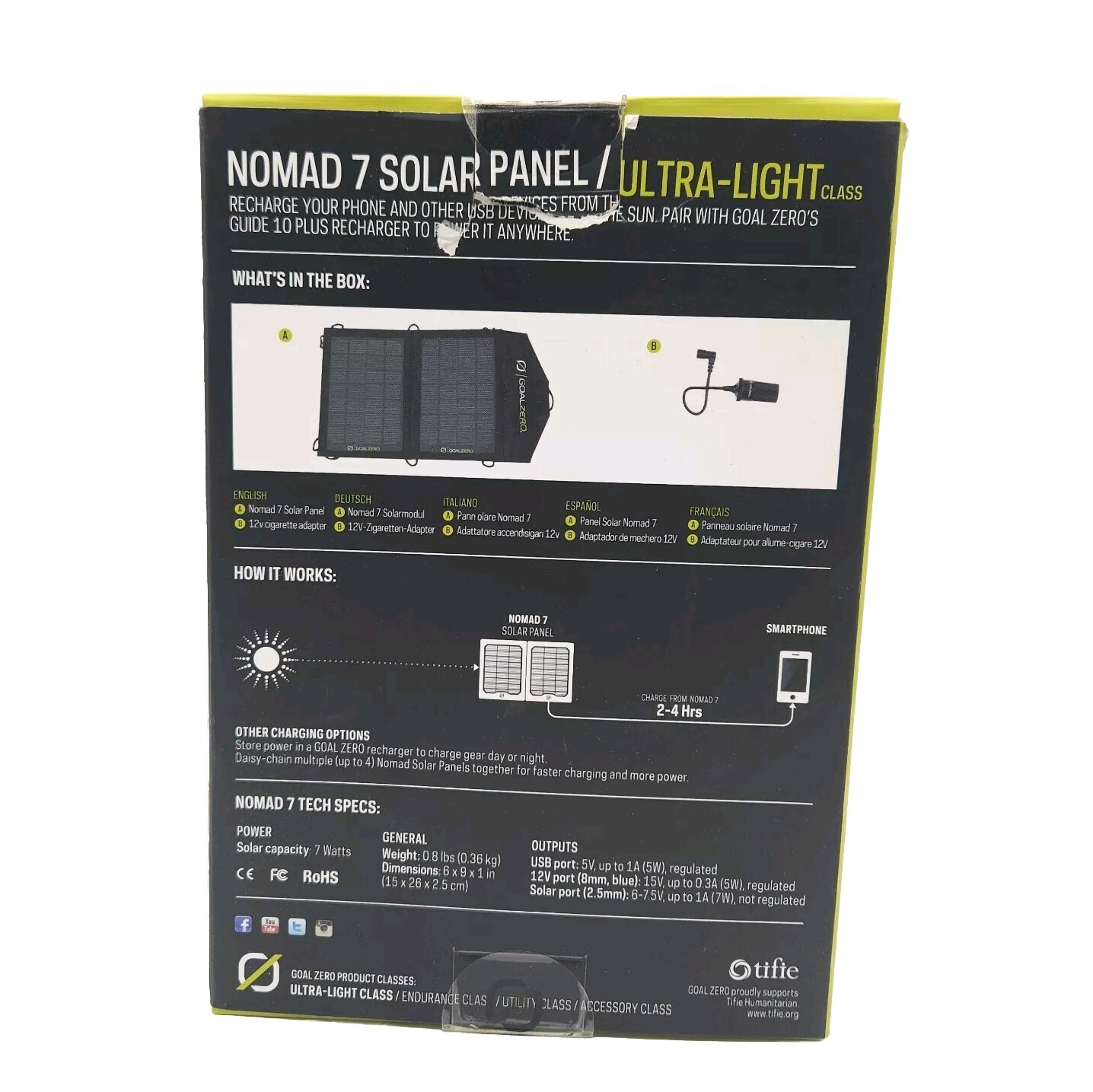 Goal Zero Nomad 7 Solar Panel Ultra-Light 7 Watts Foldable 11800 New Open Box