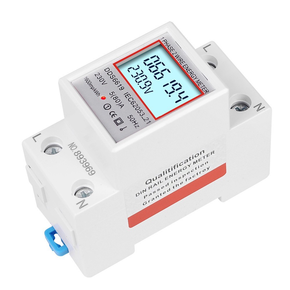 LCD Energy Meter for Din Rail Usage with Voltage Current 80A Monitoring