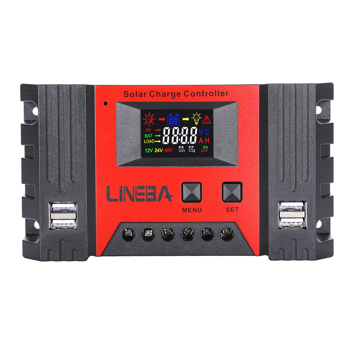 30A Solar Charge Controller PWM Regulator for 12V 24V Auto with 4 USB Ports LCD