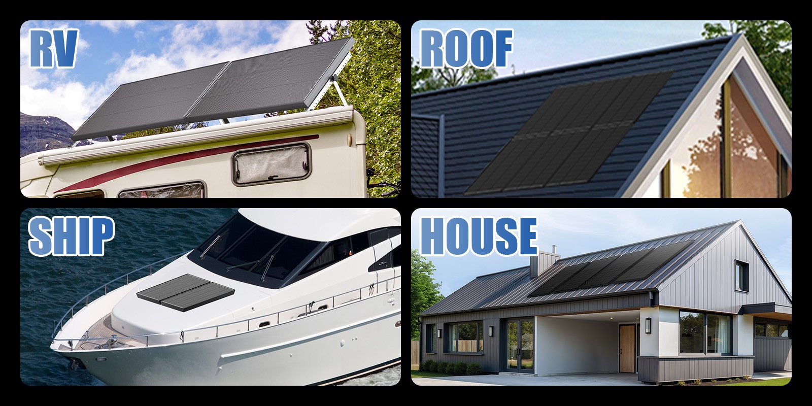 12V 400W (200W*2) Solar Panel Black N-Type 18BB 25% High Conversion RV Home Boat