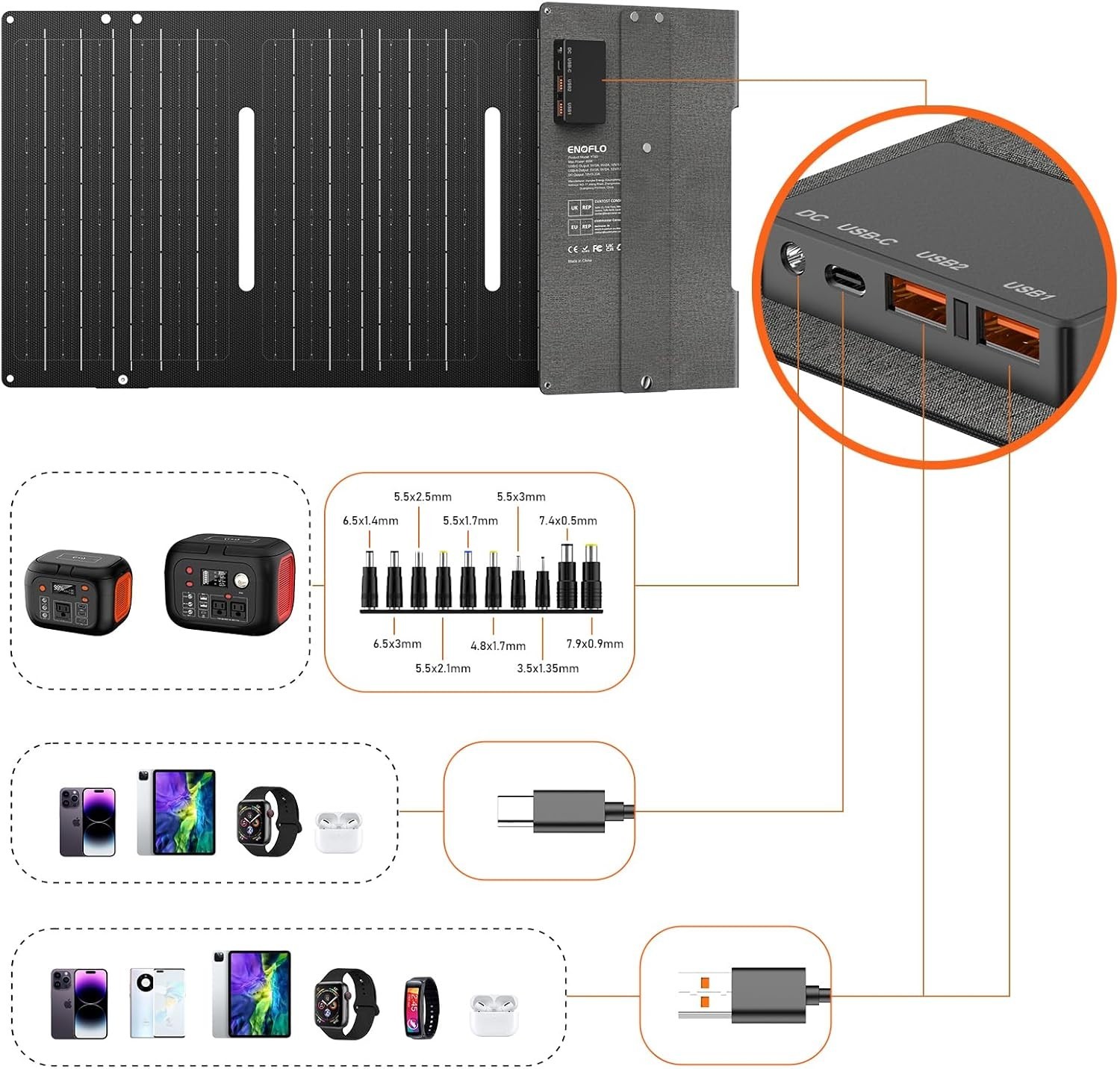 Ultimate 60W Foldable Solar Charger with 10-in-1 Connector – Perfect for Gadgets