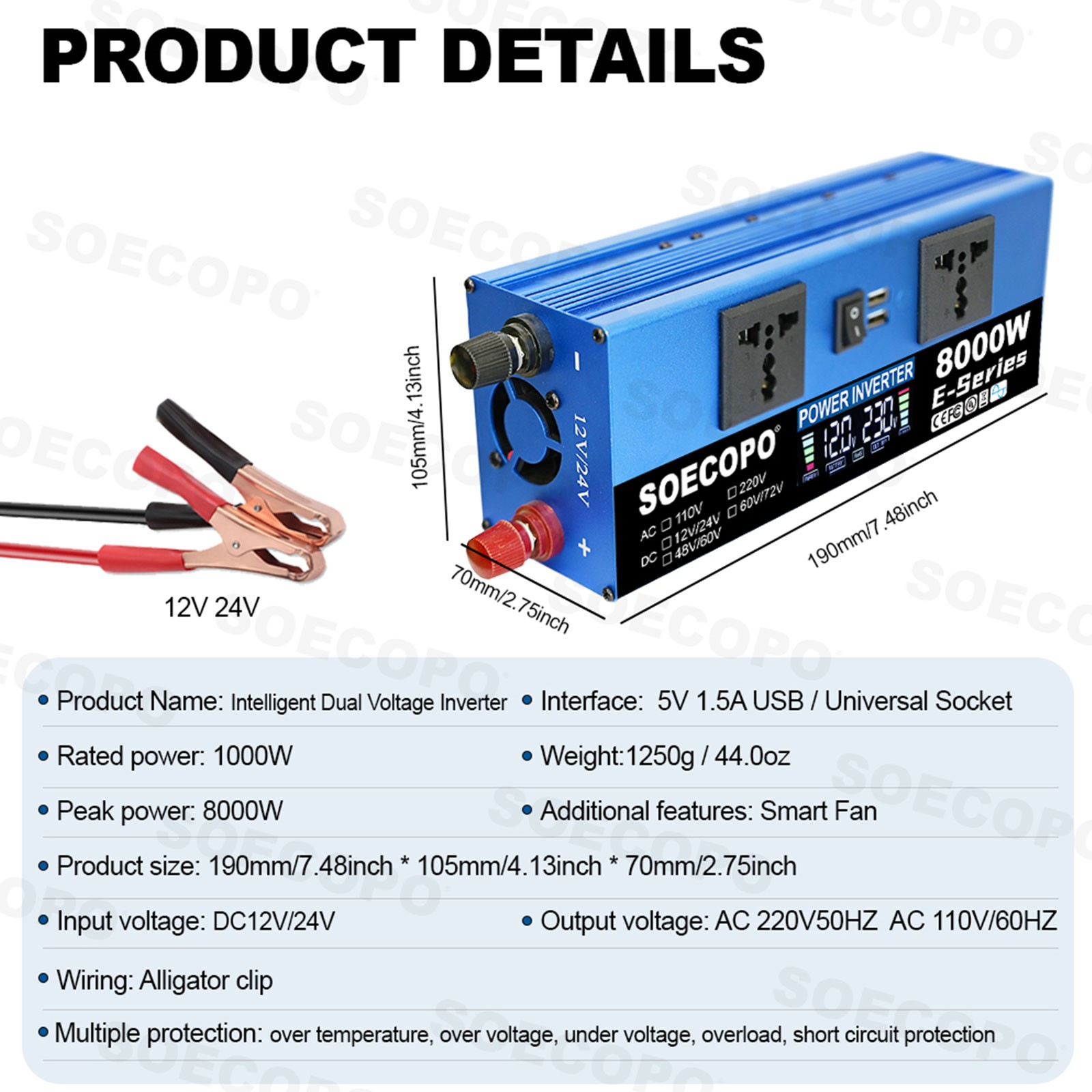 SOECOPO 8000W Peak Solar Kit 12V 24V to 110V/220V Inverter for RV Off-Grid CamVj