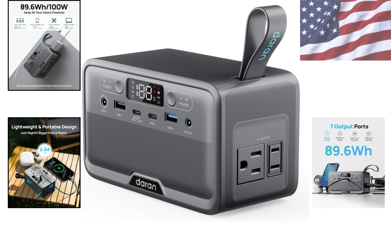 LiFePO4 100W Power Bank with 7 Ports for Fast Charging – Ultra-Quiet & Portable